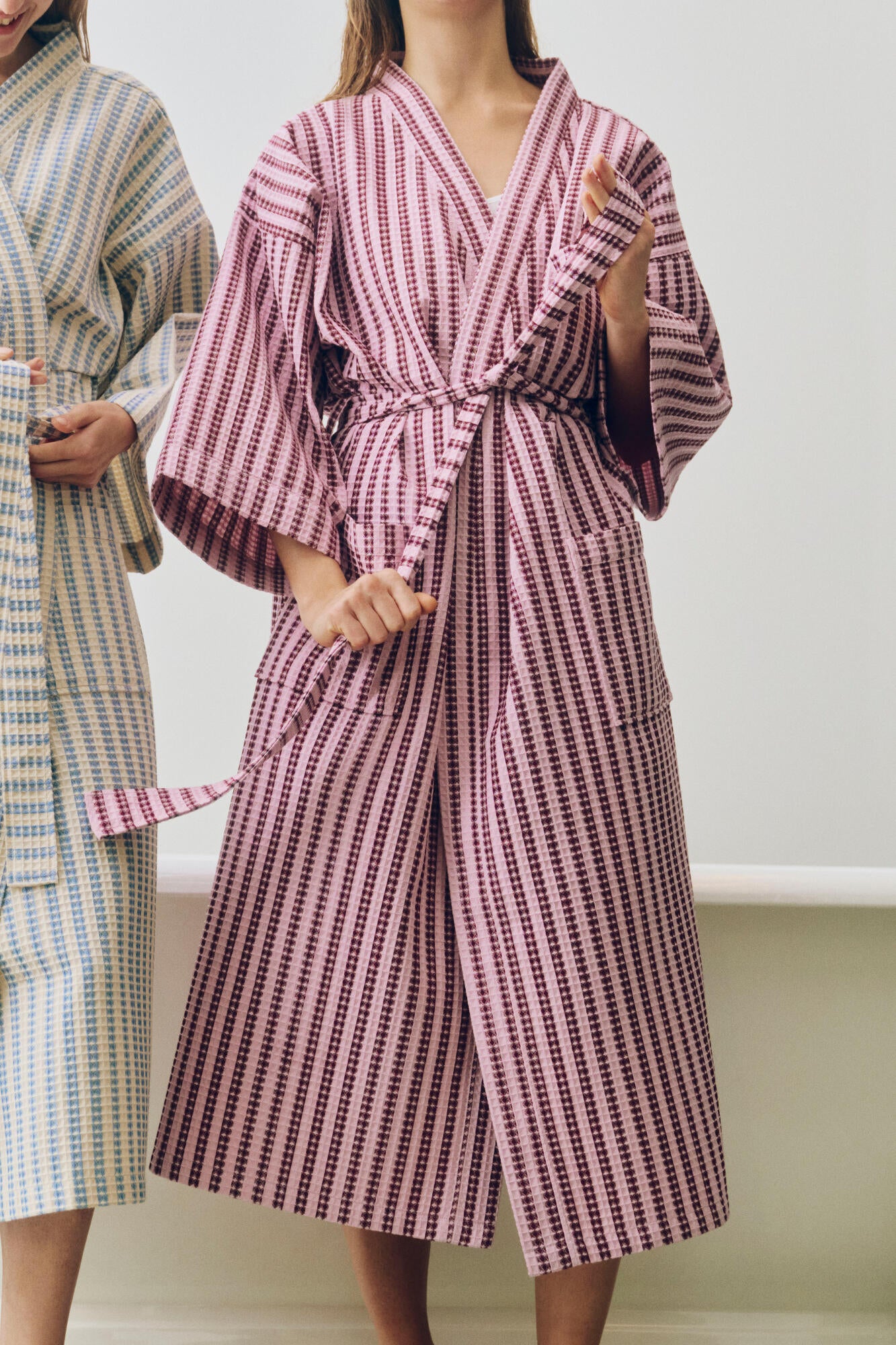 Waffle badekåbe - Stripe Cool Pink