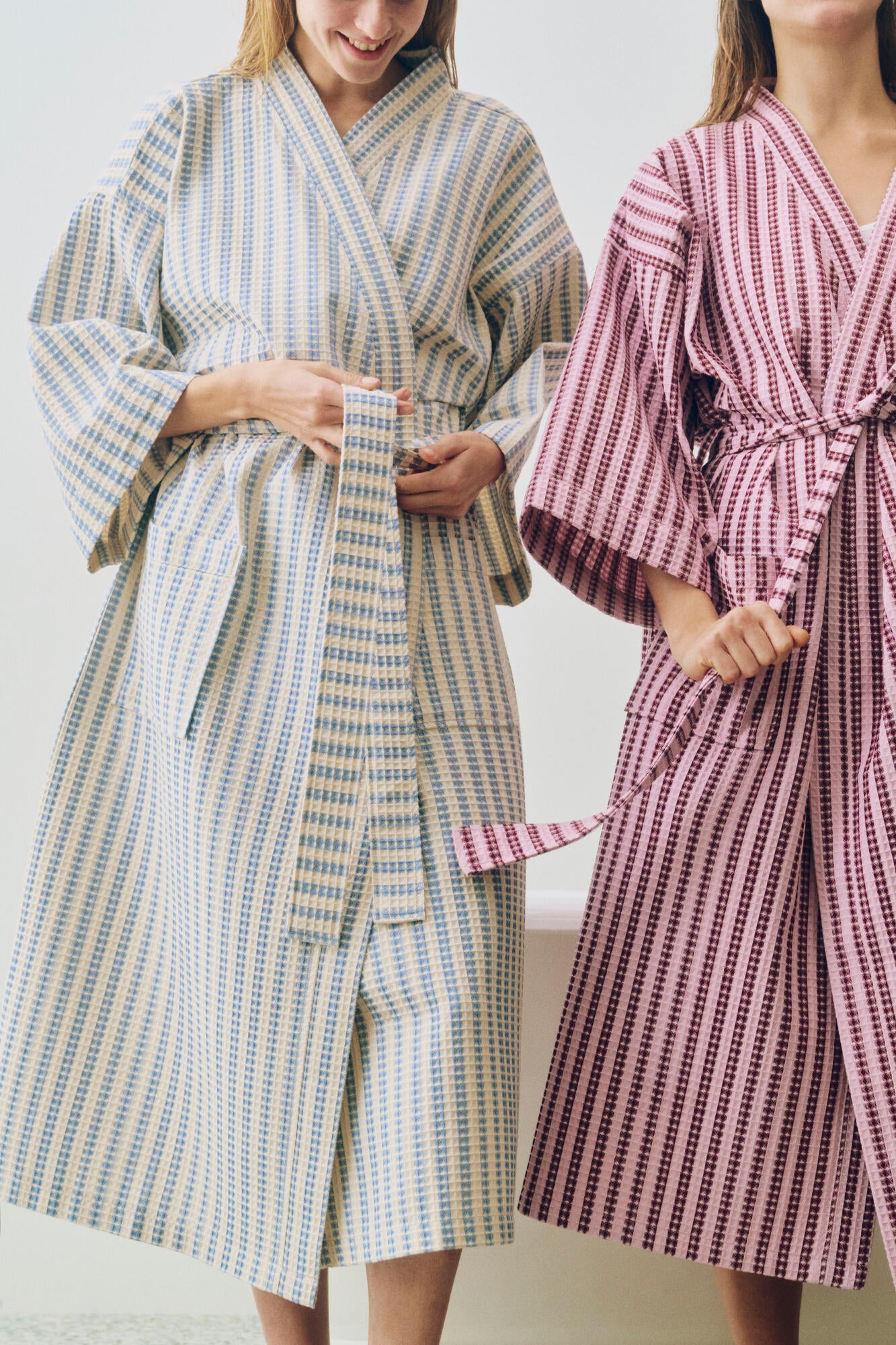 Waffle badekåbe - Stripe Dusty blue