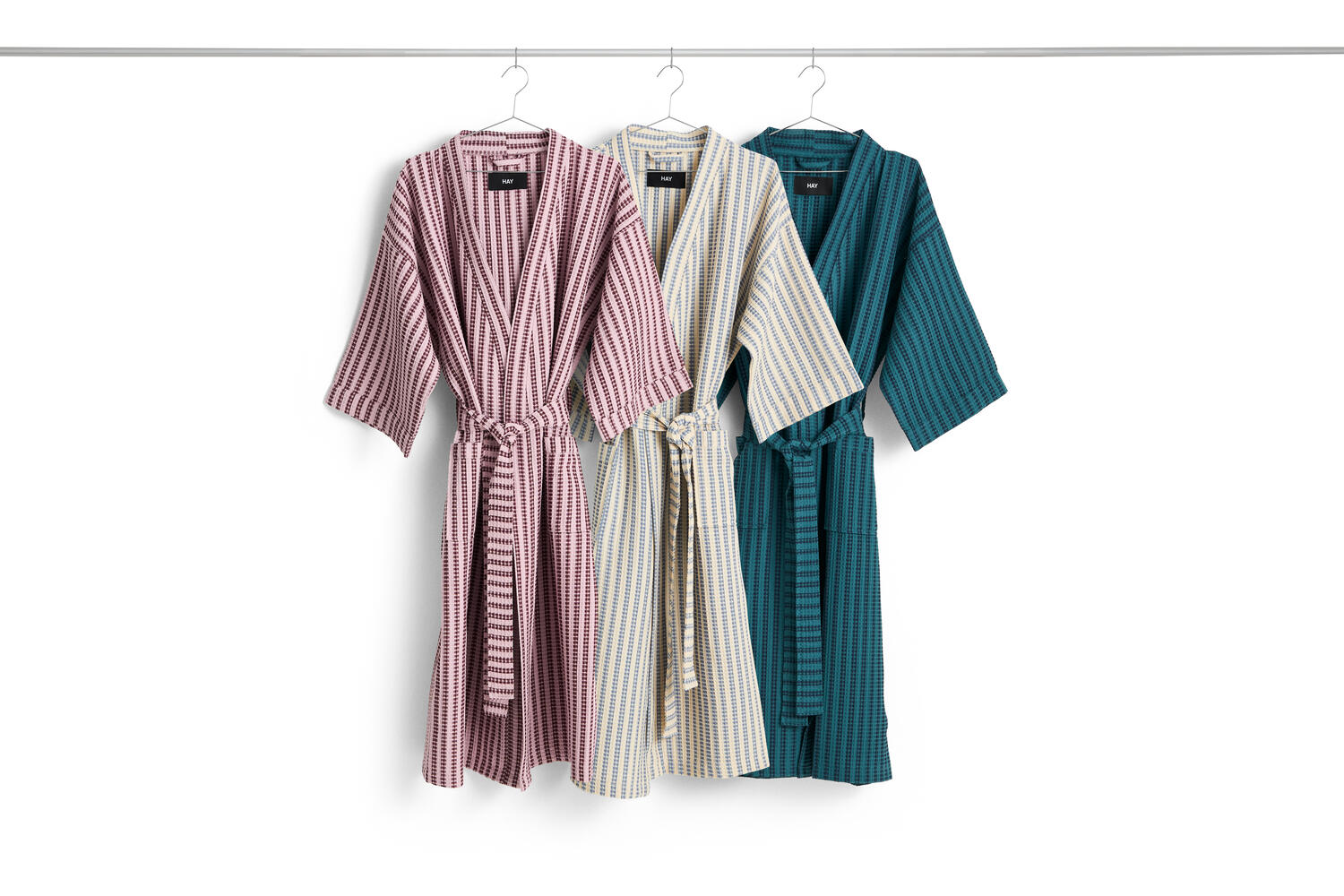 Waffle badekåbe - Stripe Petrol blue