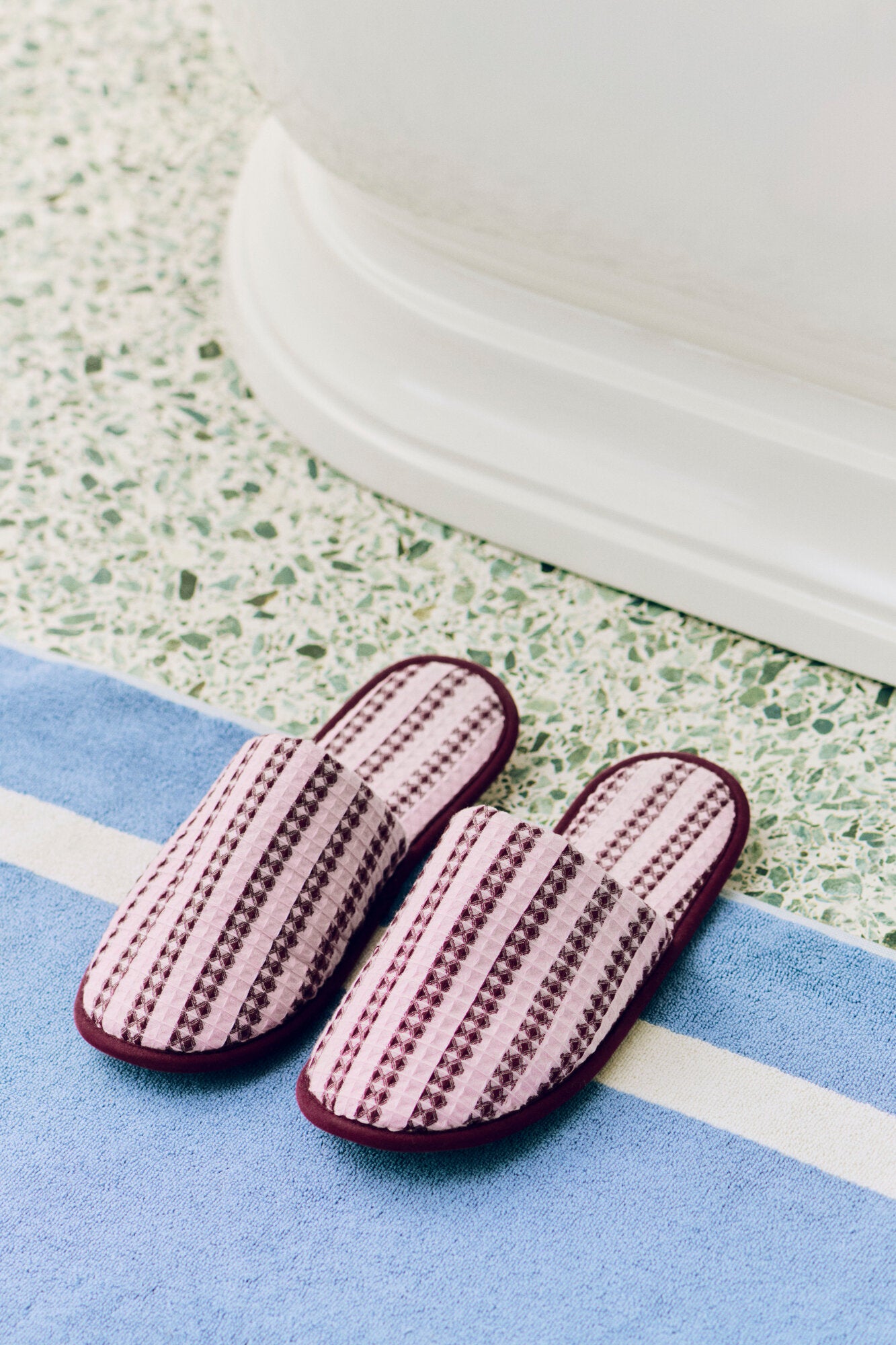 Waffle slippers - Stripe Cool pink
