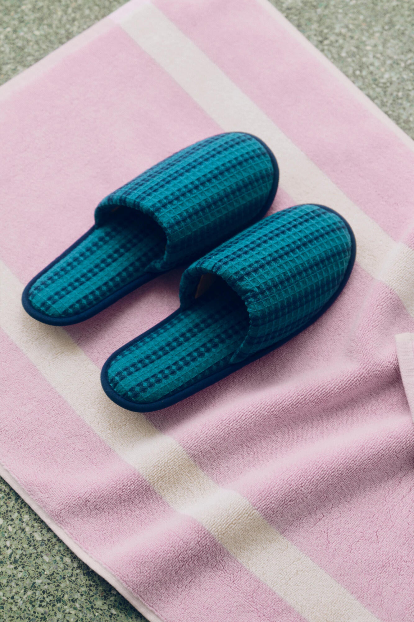 Waffle slippers - Stripe Petrol blue