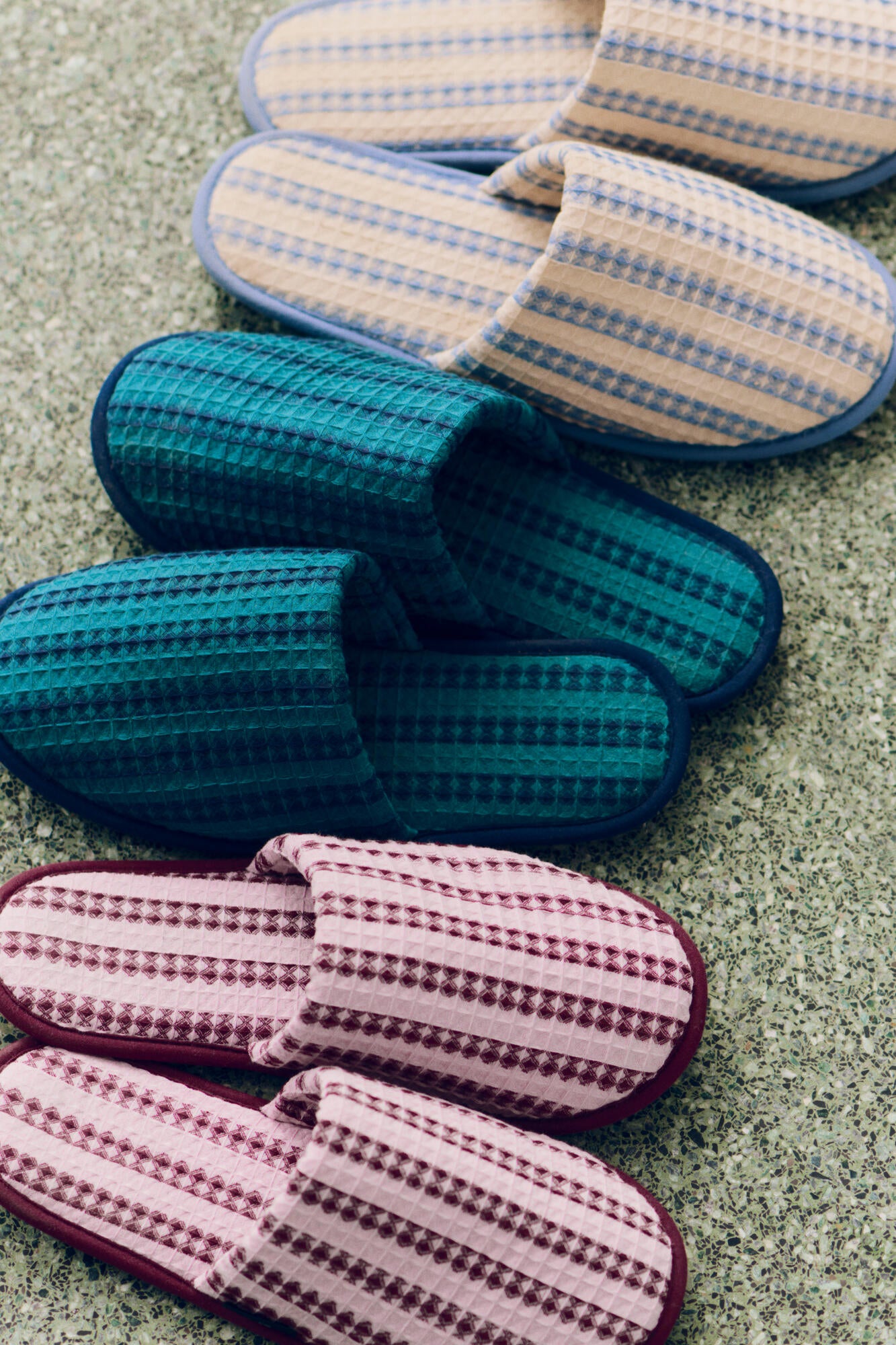 Waffle slippers - Stripe Petrol blue
