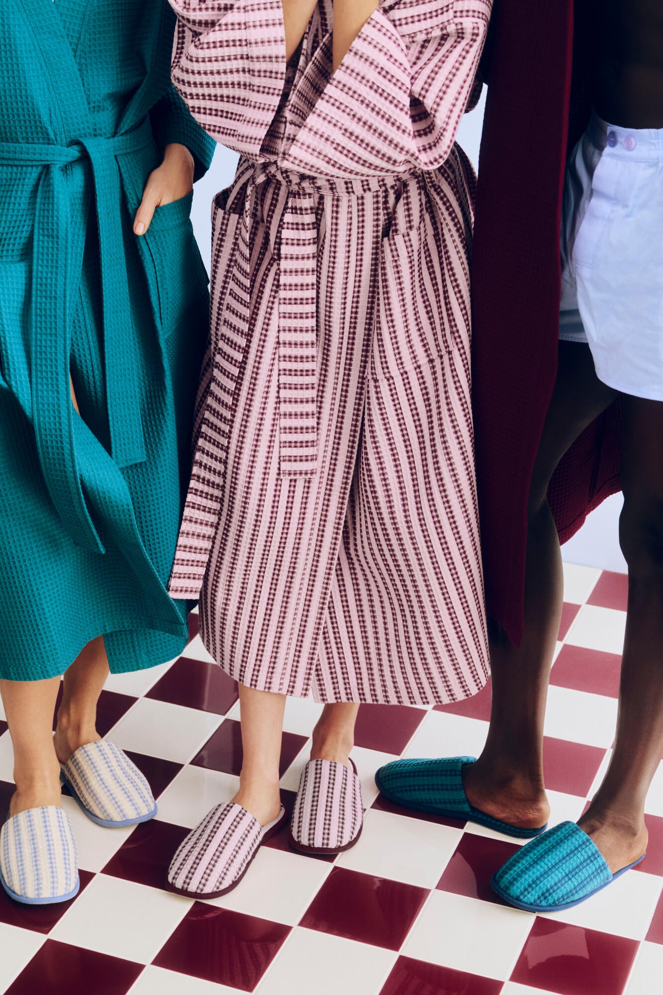 Waffle badekåbe - Stripe Cool Pink
