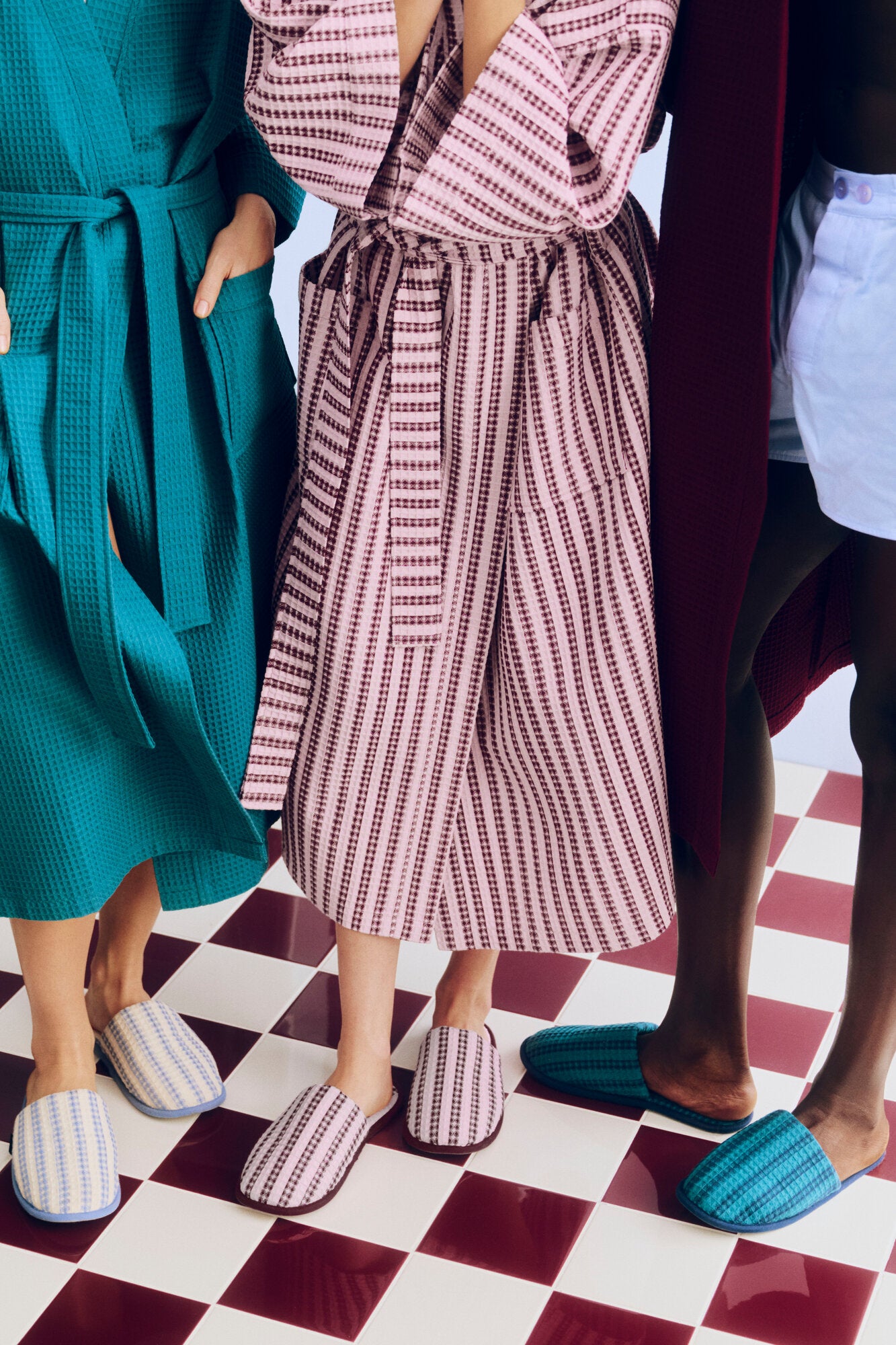 Waffle slippers - Stripe Cool pink