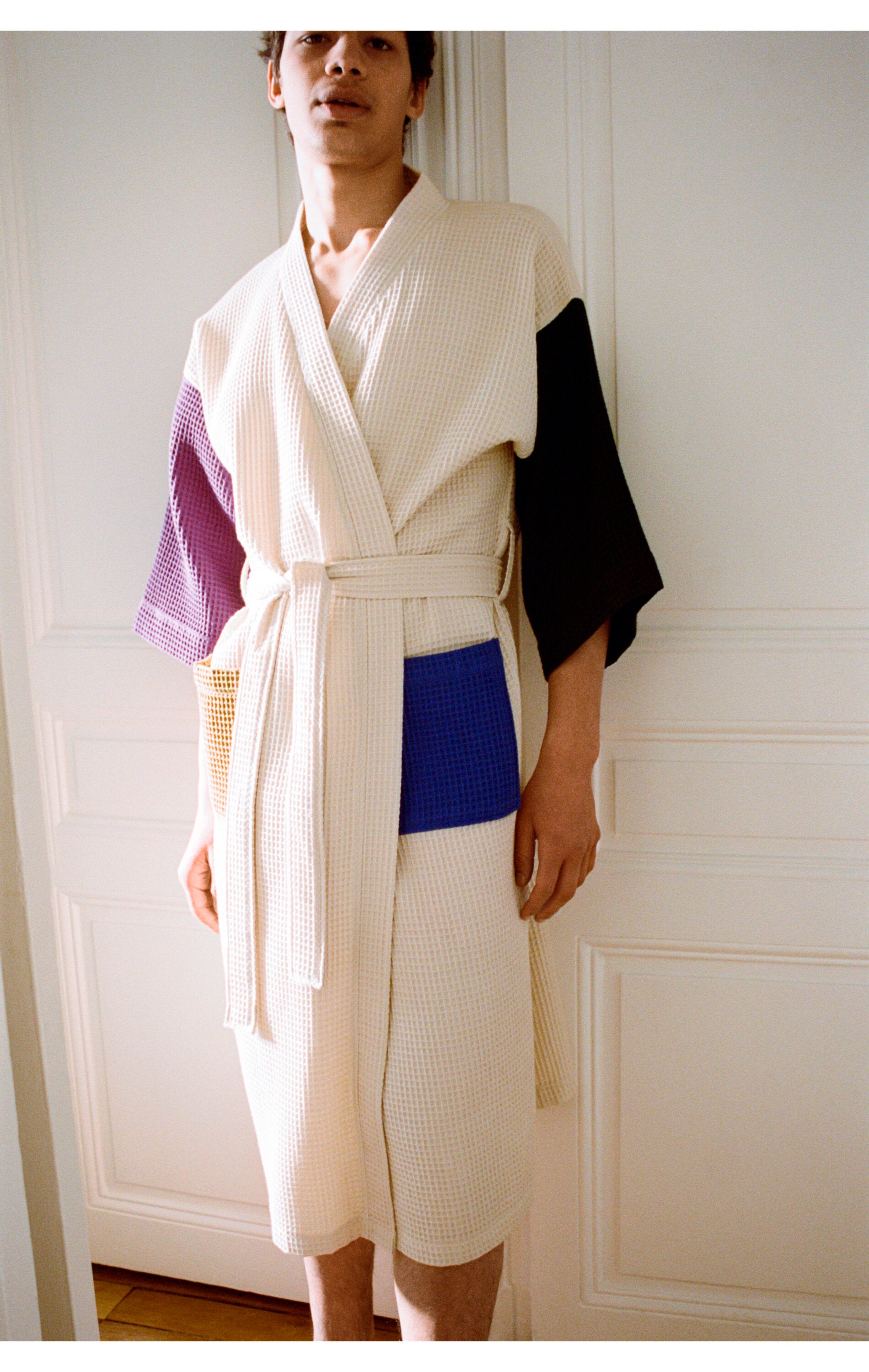 Waffle badekåbe - Cream multi