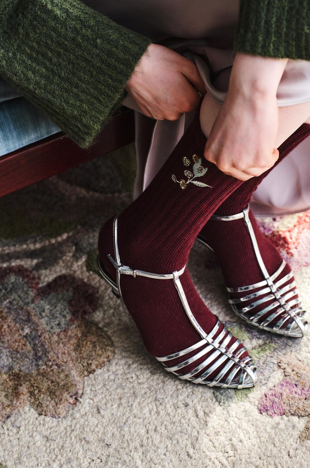 Rosy Cotta strømper - Fig Red