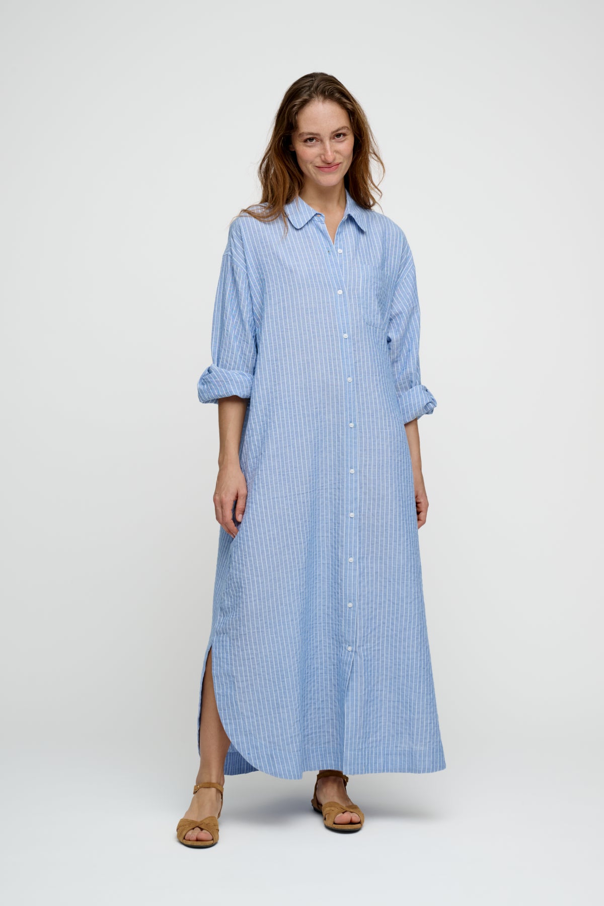 Ava Stripe skjortekjole - lyseblå/hvid
