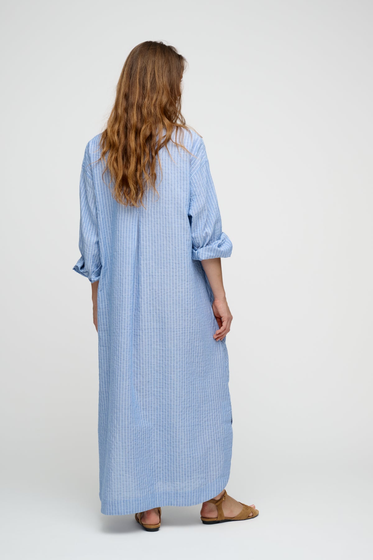 Ava Stripe skjortekjole - lyseblå/hvid