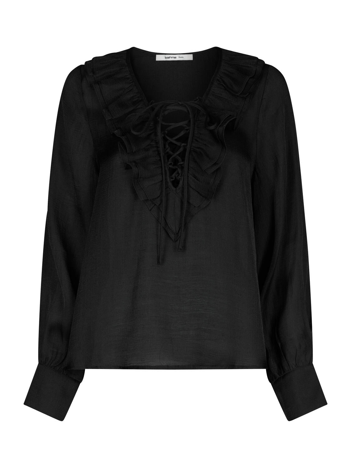 Matarina Chiffon Ruffle bluse - sort