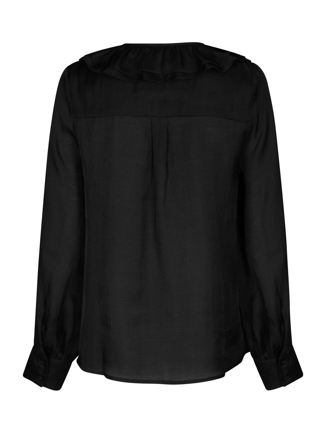 Matarina Chiffon Ruffle bluse - sort