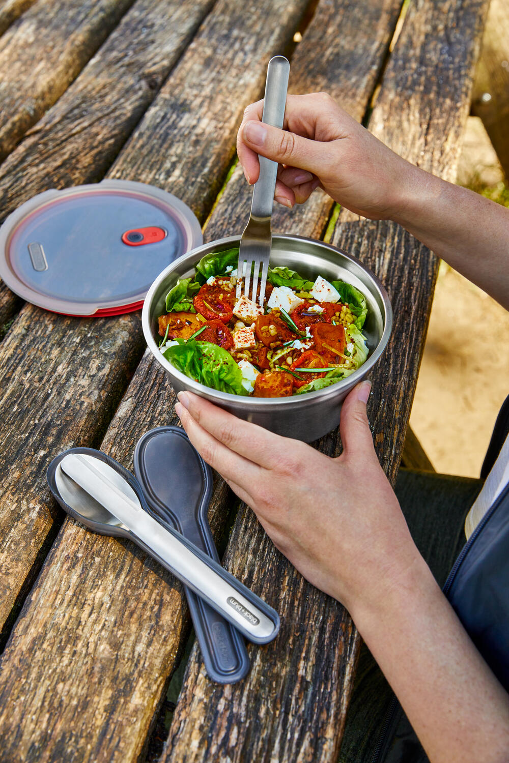 Stål 3-i-1 madkasse, large -  950 ml.