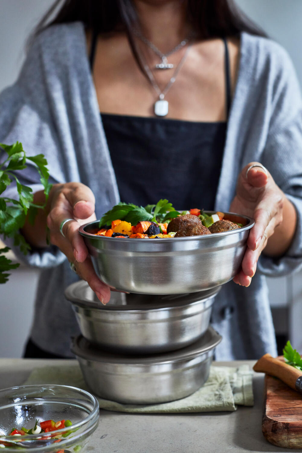 Stål 3-i-1 madkasse, small -  650 ml.