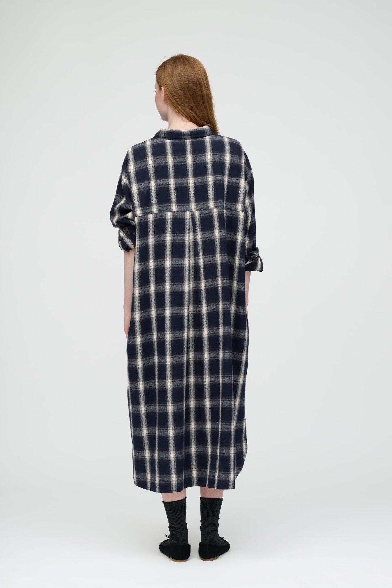 Floret Check skjortekjole - dark navy/grey/ecru