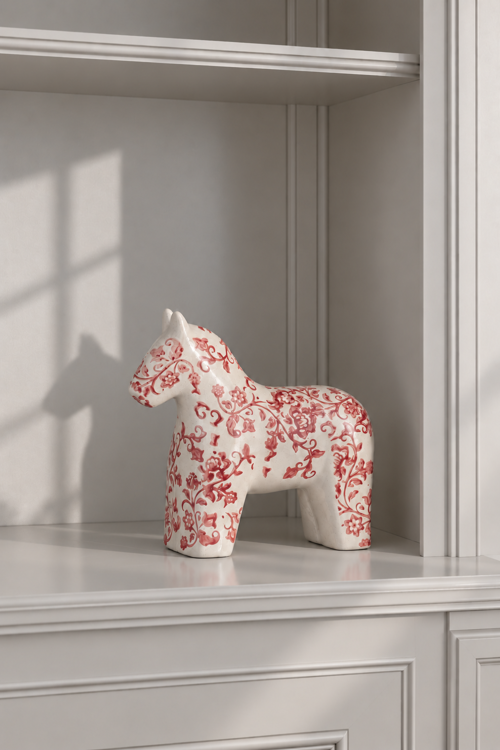 Hest, hvid/rød - H18 cm