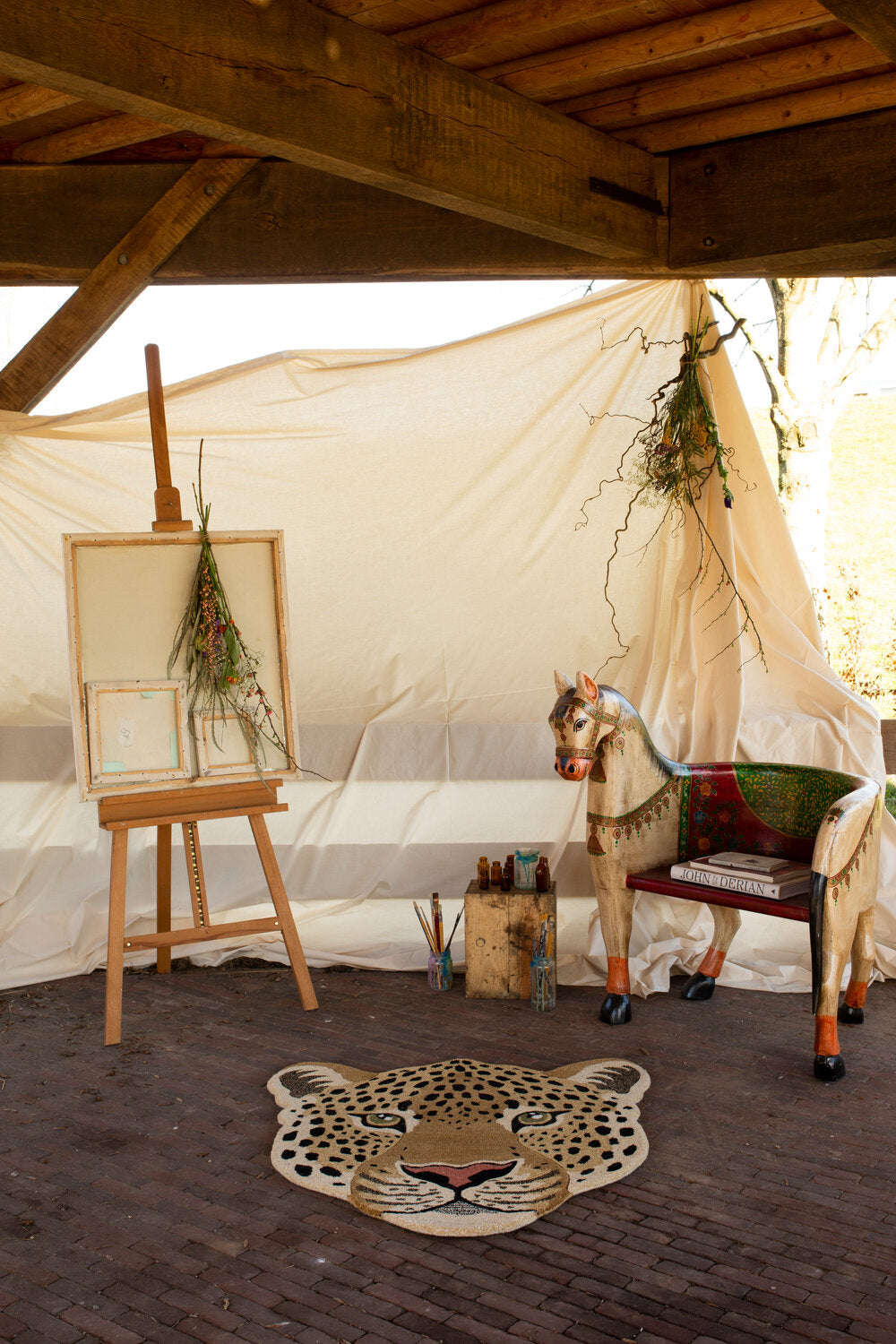 Himani Leopard head gulvtæppe, Large - Brown