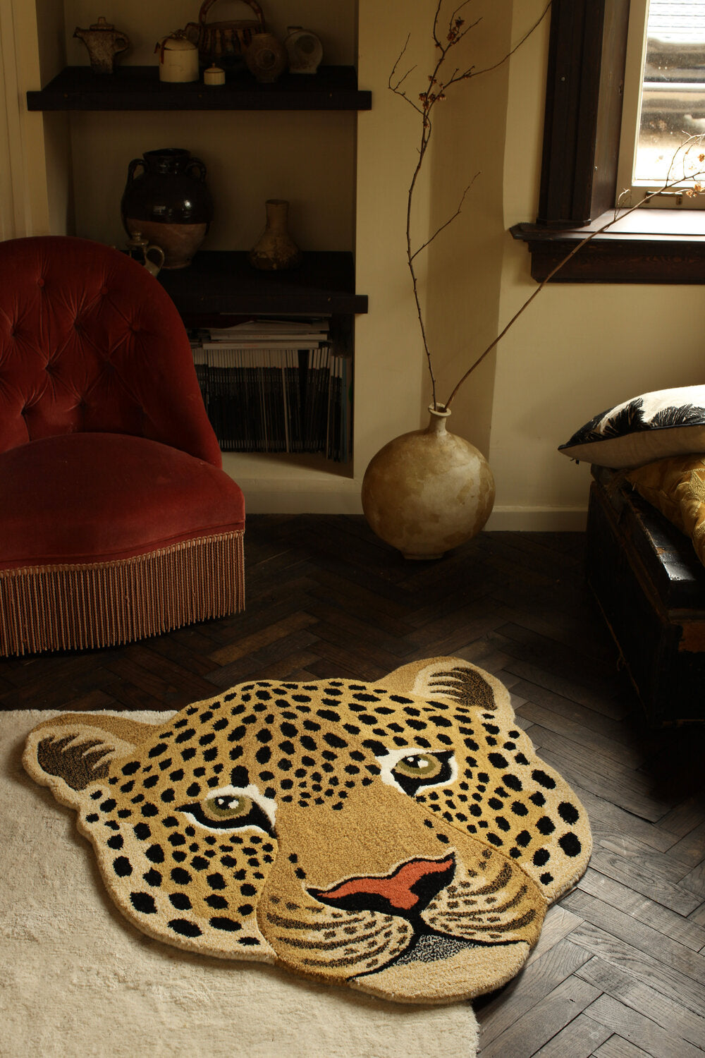 Himani Leopard head gulvtæppe, Large - Brown