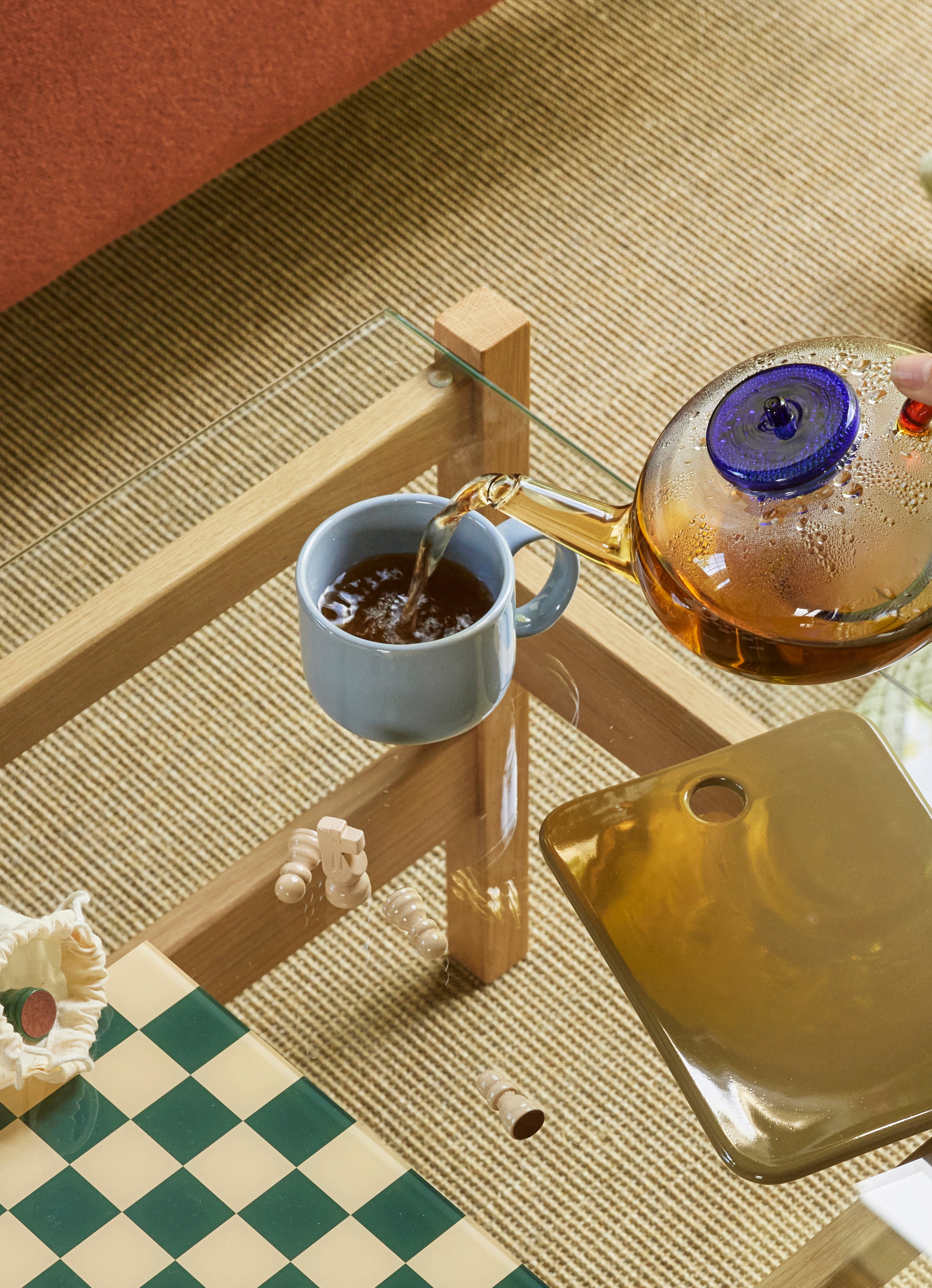 Amare kop m/ underkop - lyseblå/brun