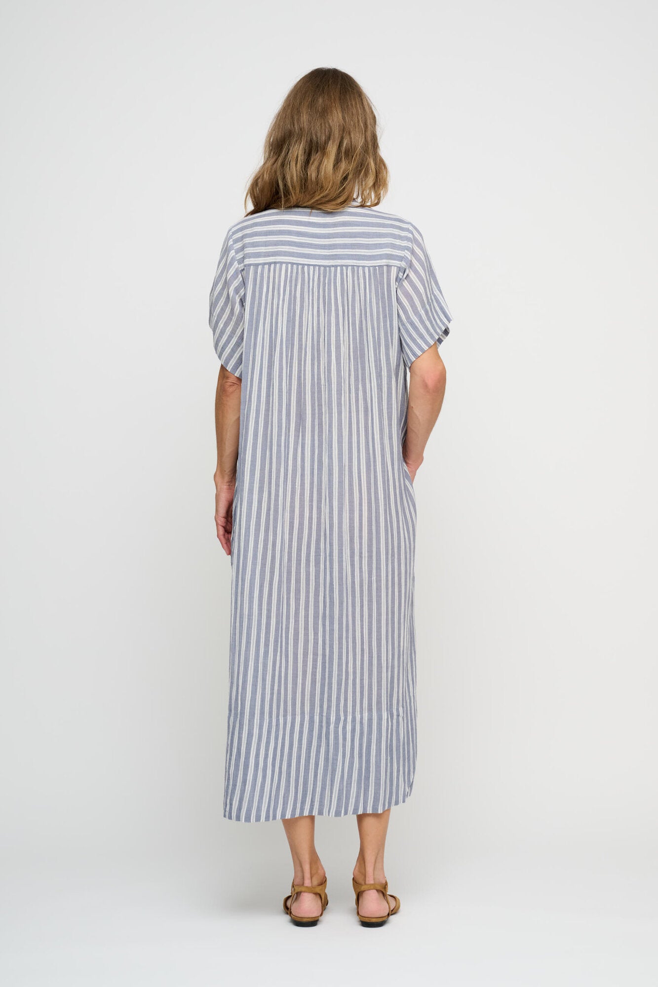 June stripe skjortekjole - Sea blue/ecru
