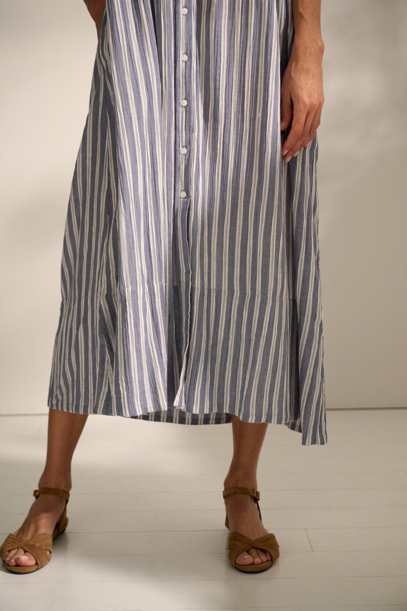 June stripe skjortekjole - Sea blue/ecru