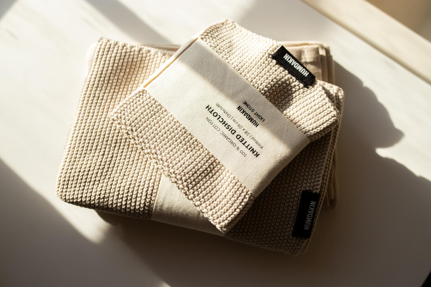 Strikket køkkenhåndklæde - Light Stone