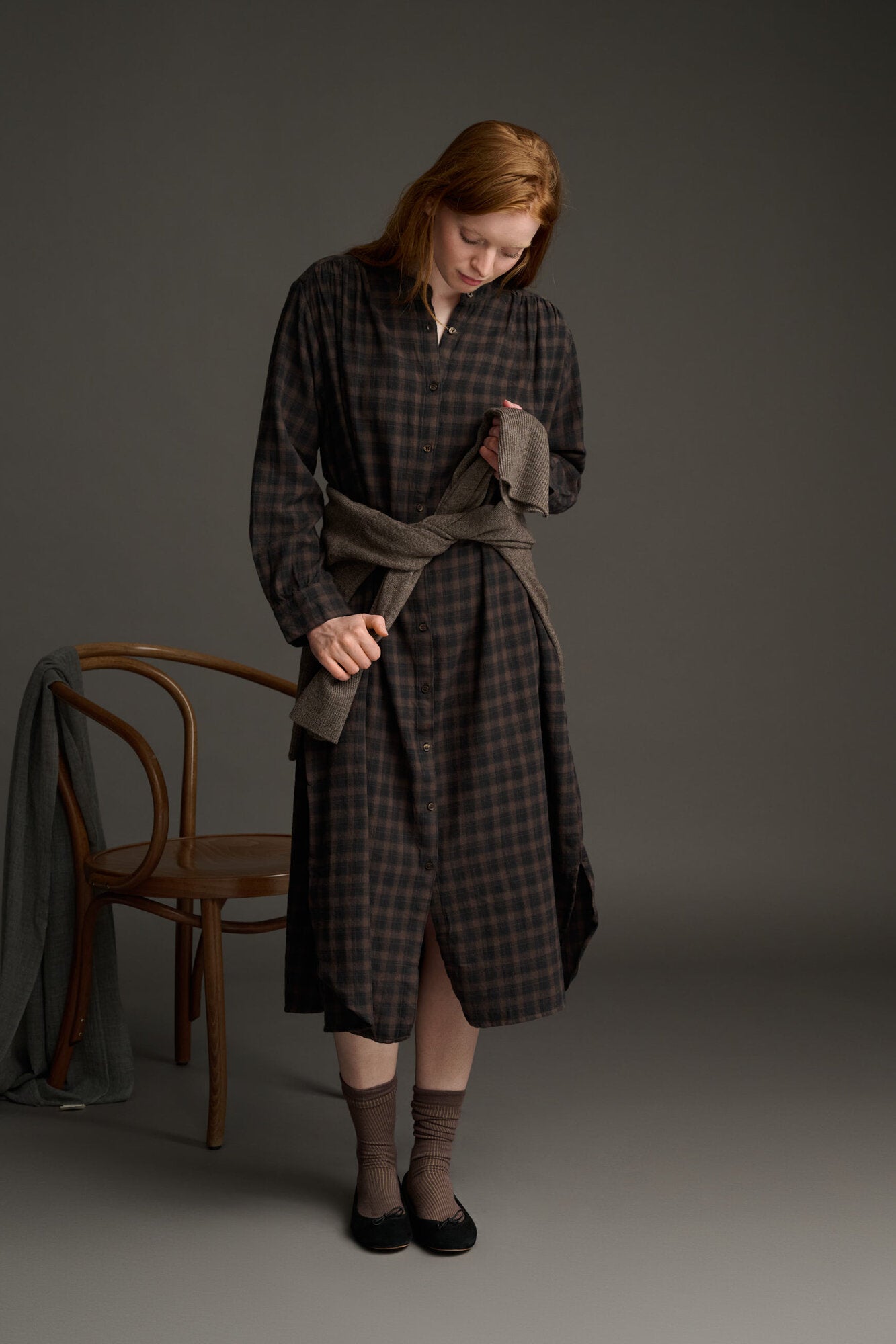 Laurel Check skjortekjole – Stone Brown/Moonless Night