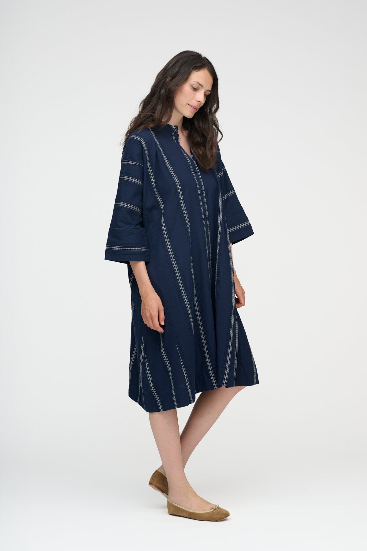 Lively Stripe skjortekjole - Dark navy/White