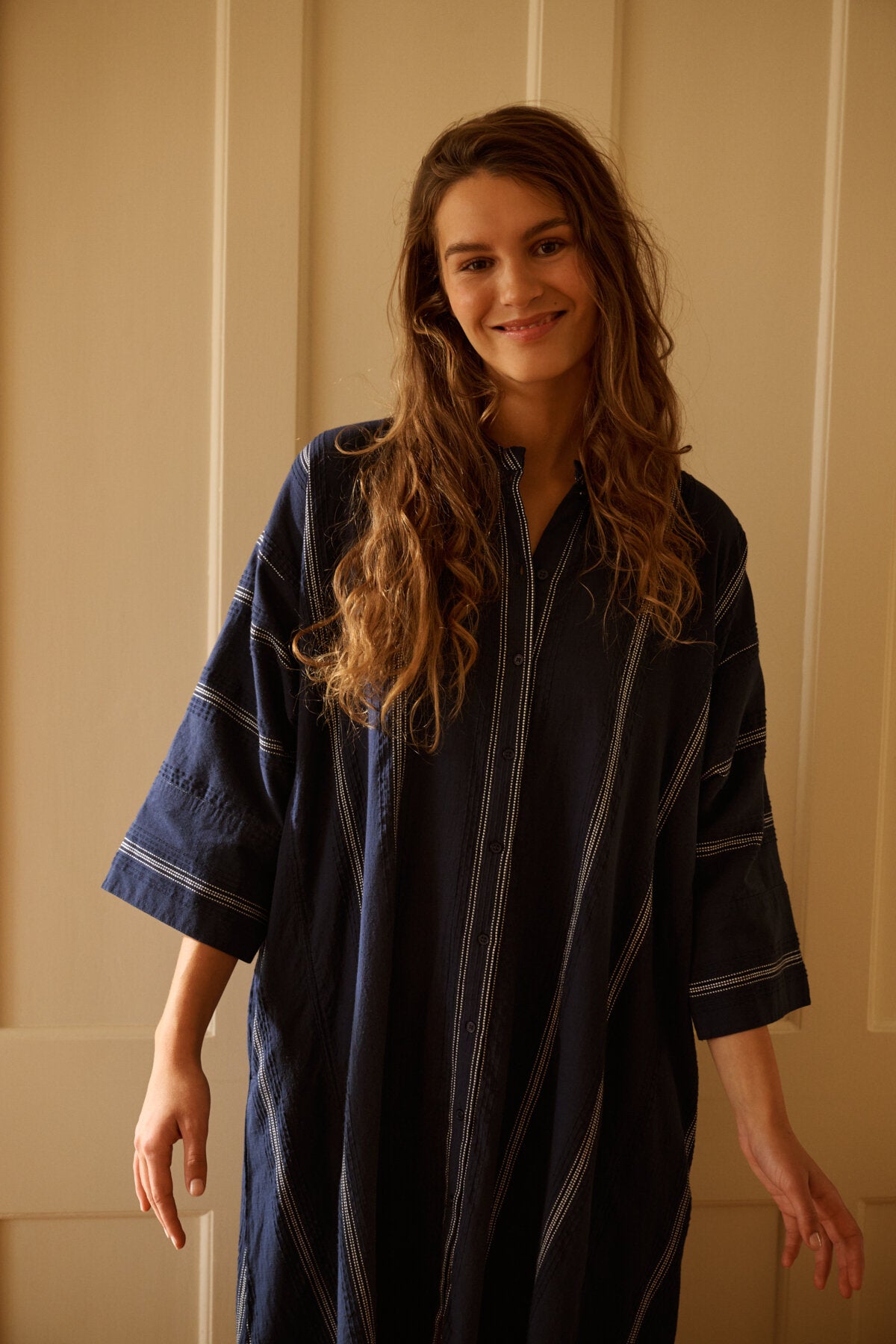 Lively Stripe skjortekjole - Dark navy/White