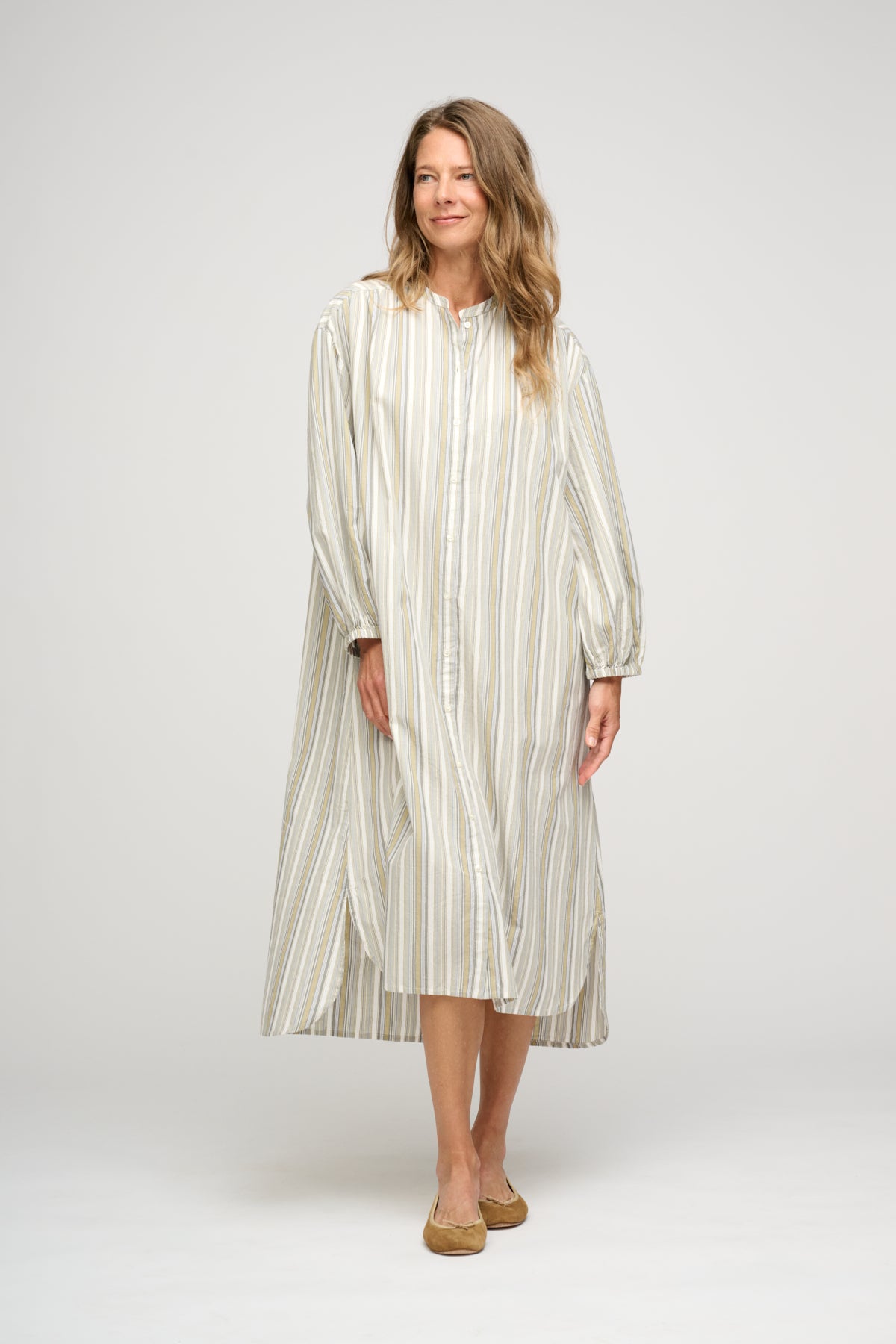 Lola skjortekjole - Olive Gray Stripe