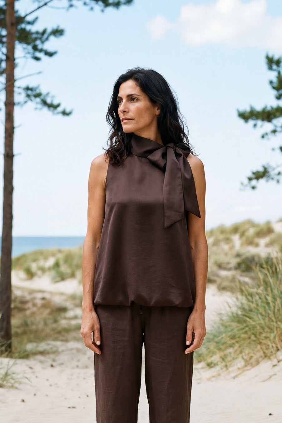 Meda Heavy Sateen top - mørkebrun