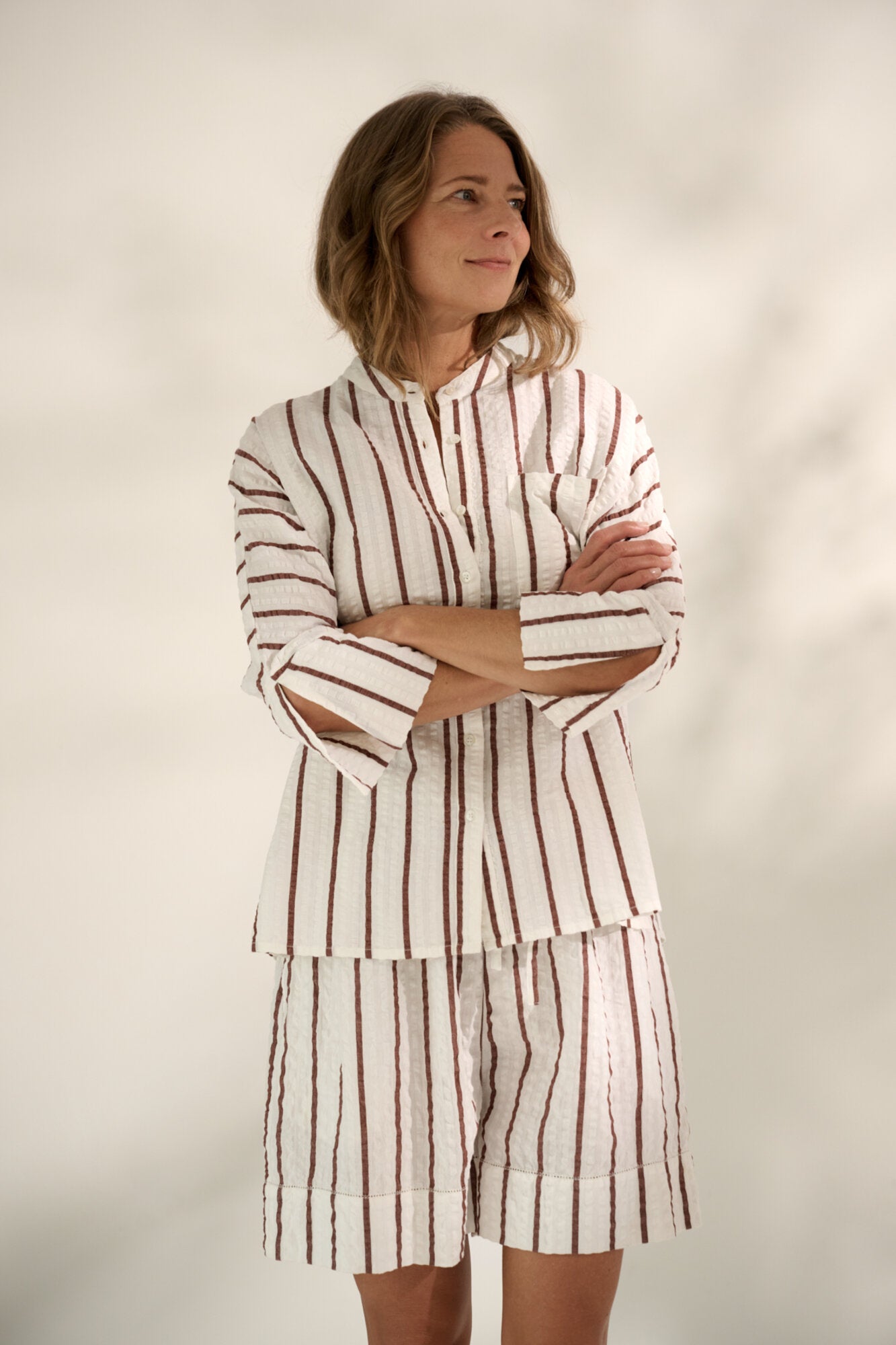 Wake wave stripe shorts - Ecru/terra
