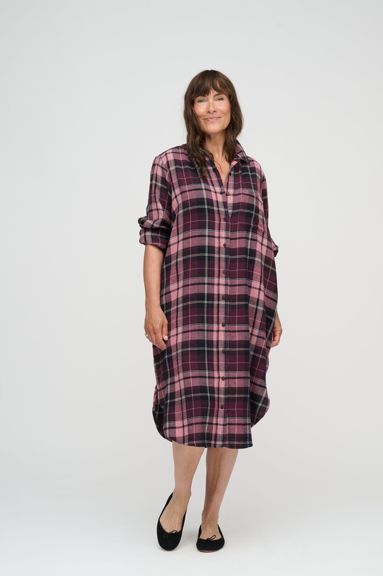 Reason Check skjortekjole – Burgundy/Rose
