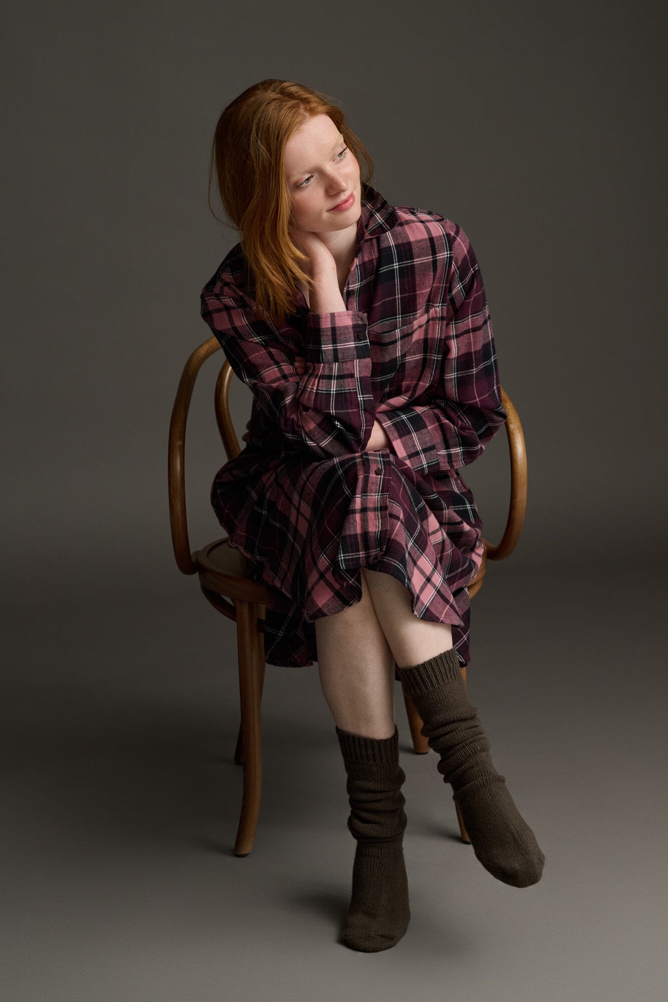 Reason Check skjortekjole – Burgundy/Rose