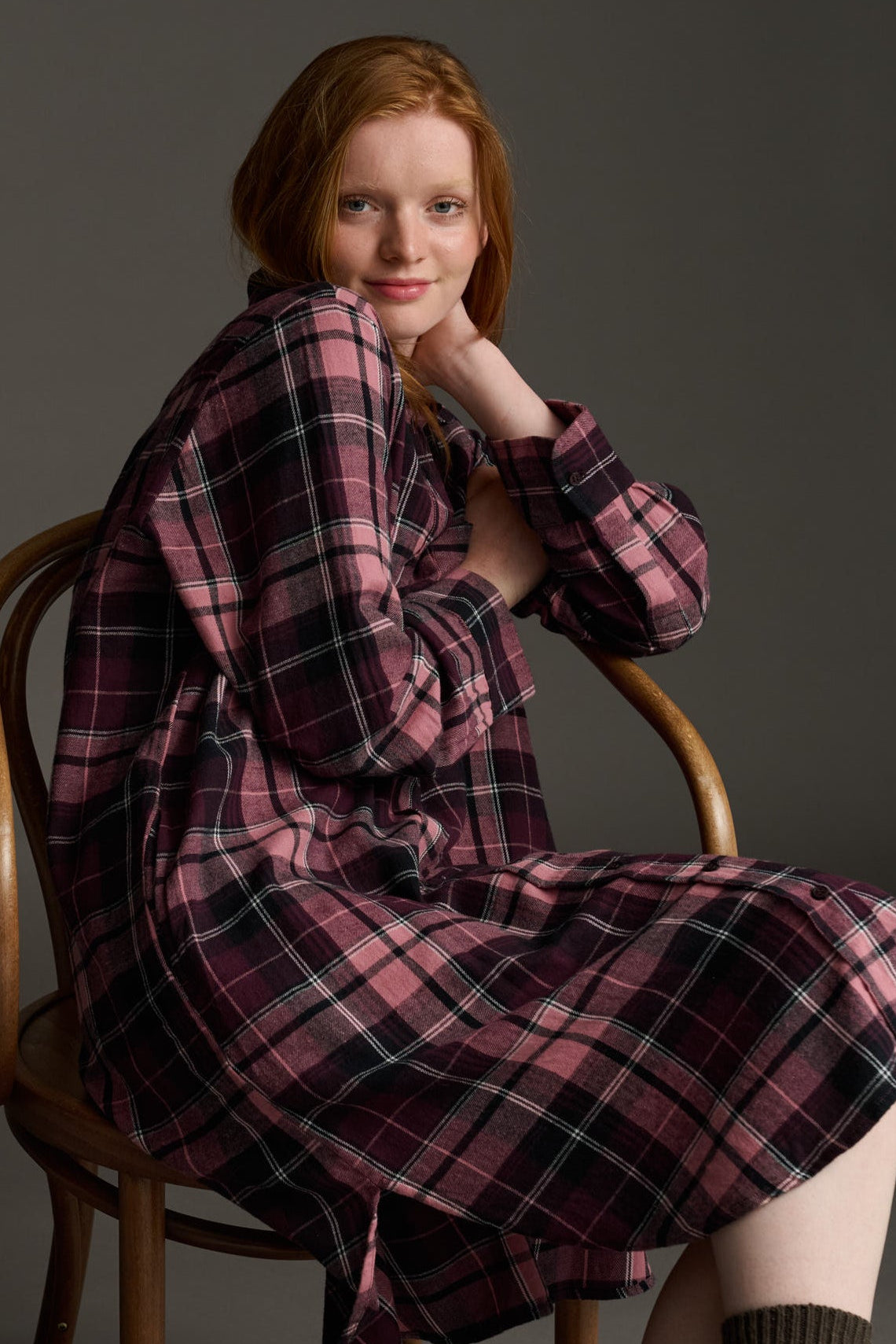 Reason Check skjortekjole – Burgundy/Rose