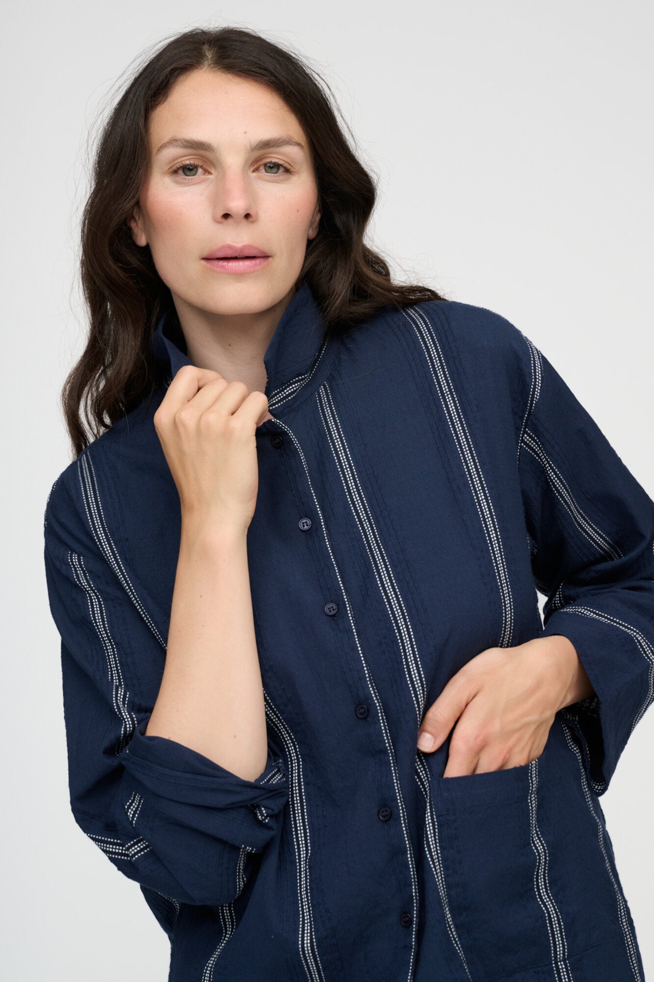 River Stripe skjorte - Dark Navy/White