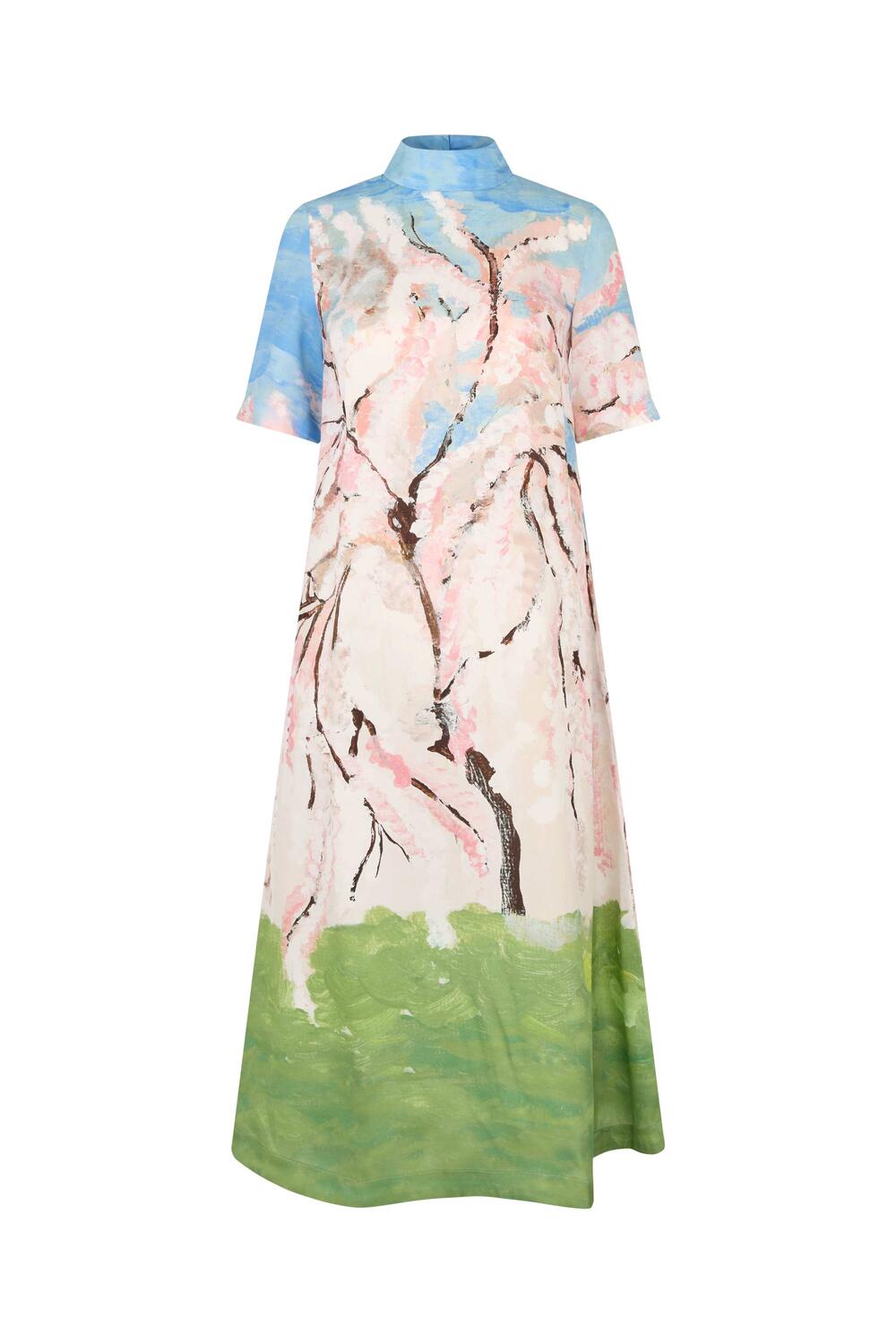 2263 Short Sleeve midi kjole - Cherry Blossom