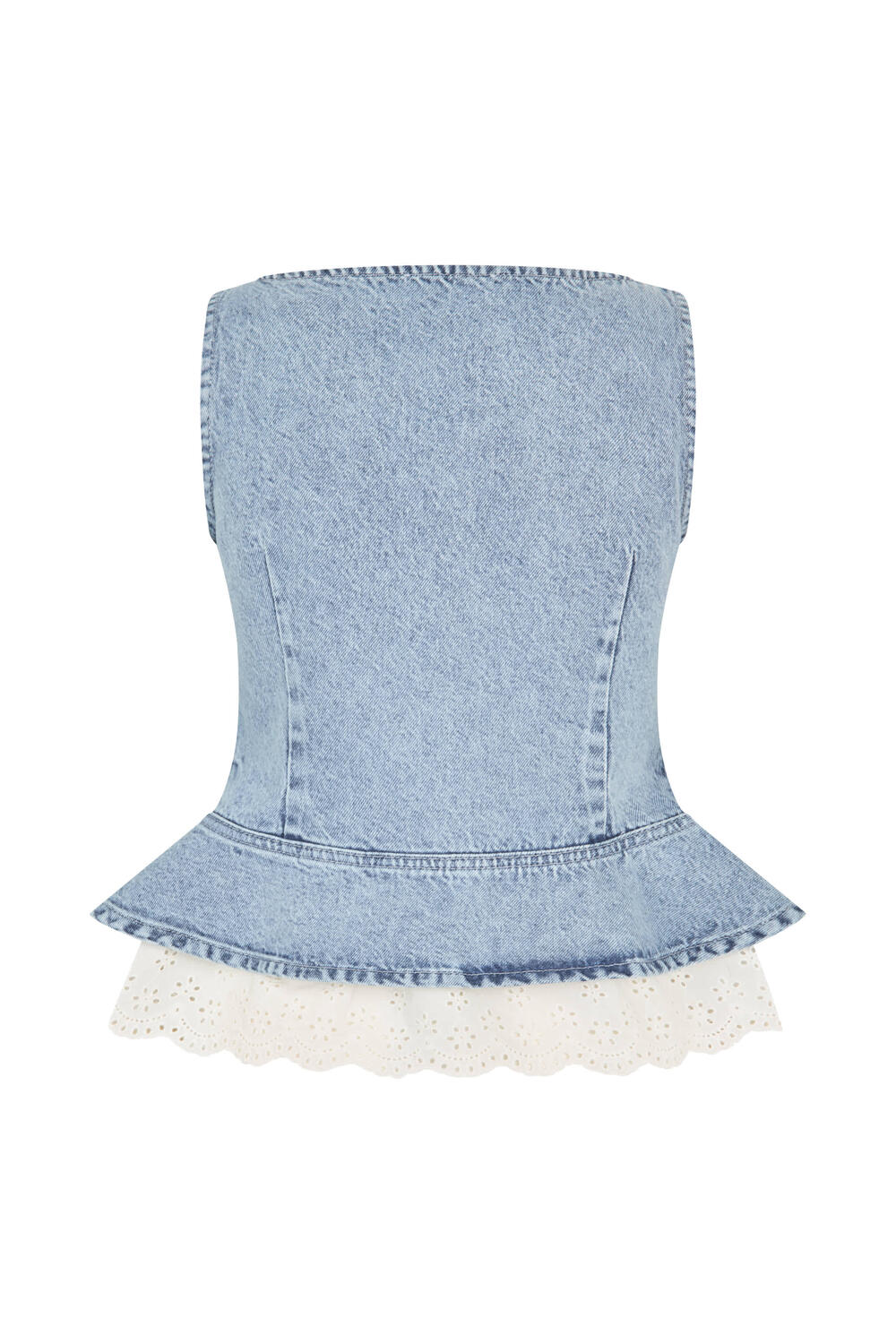 2514 Boatneck Frill Buttoned top - Denim Blue
