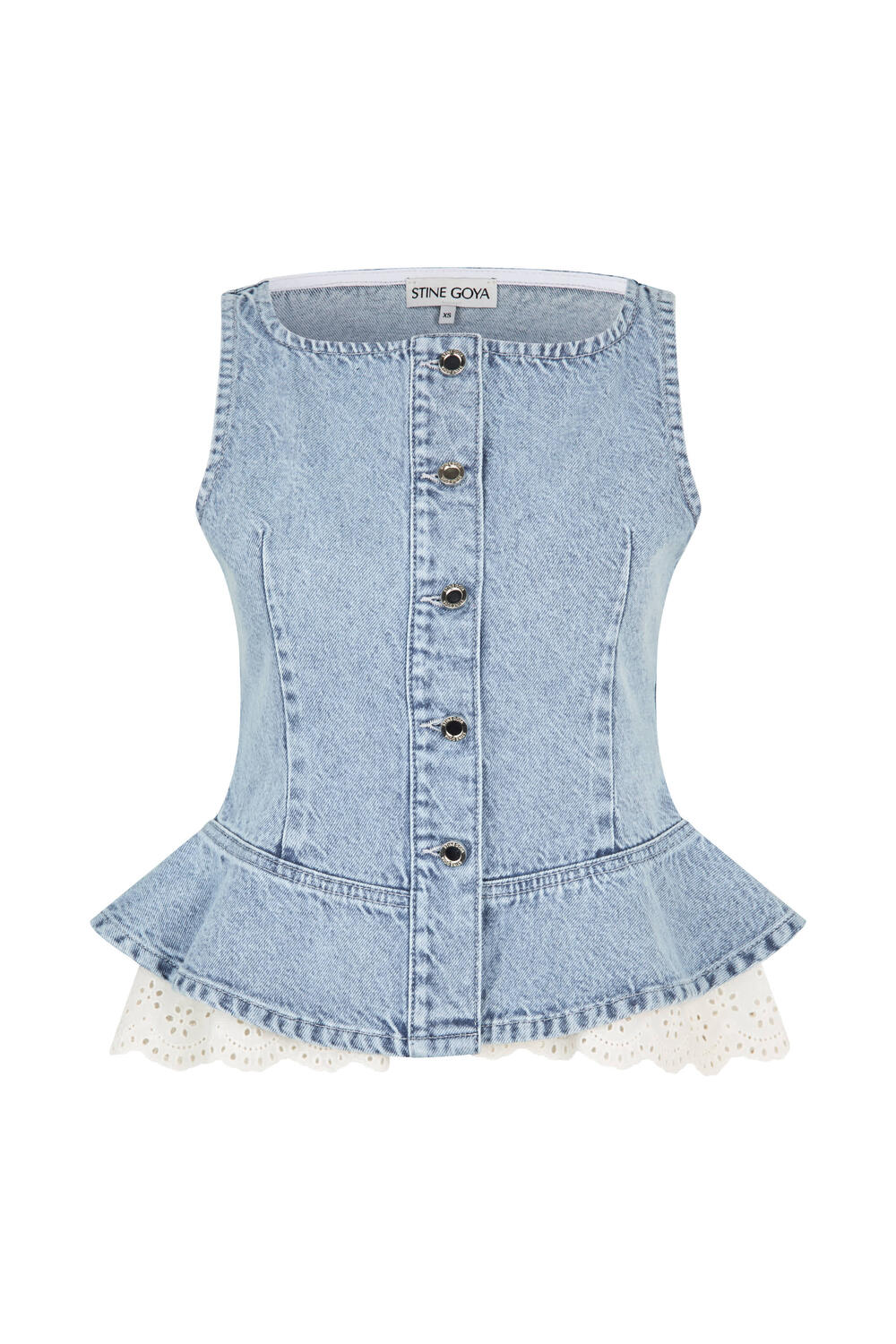 2514 Boatneck Frill Buttoned top - Denim Blue