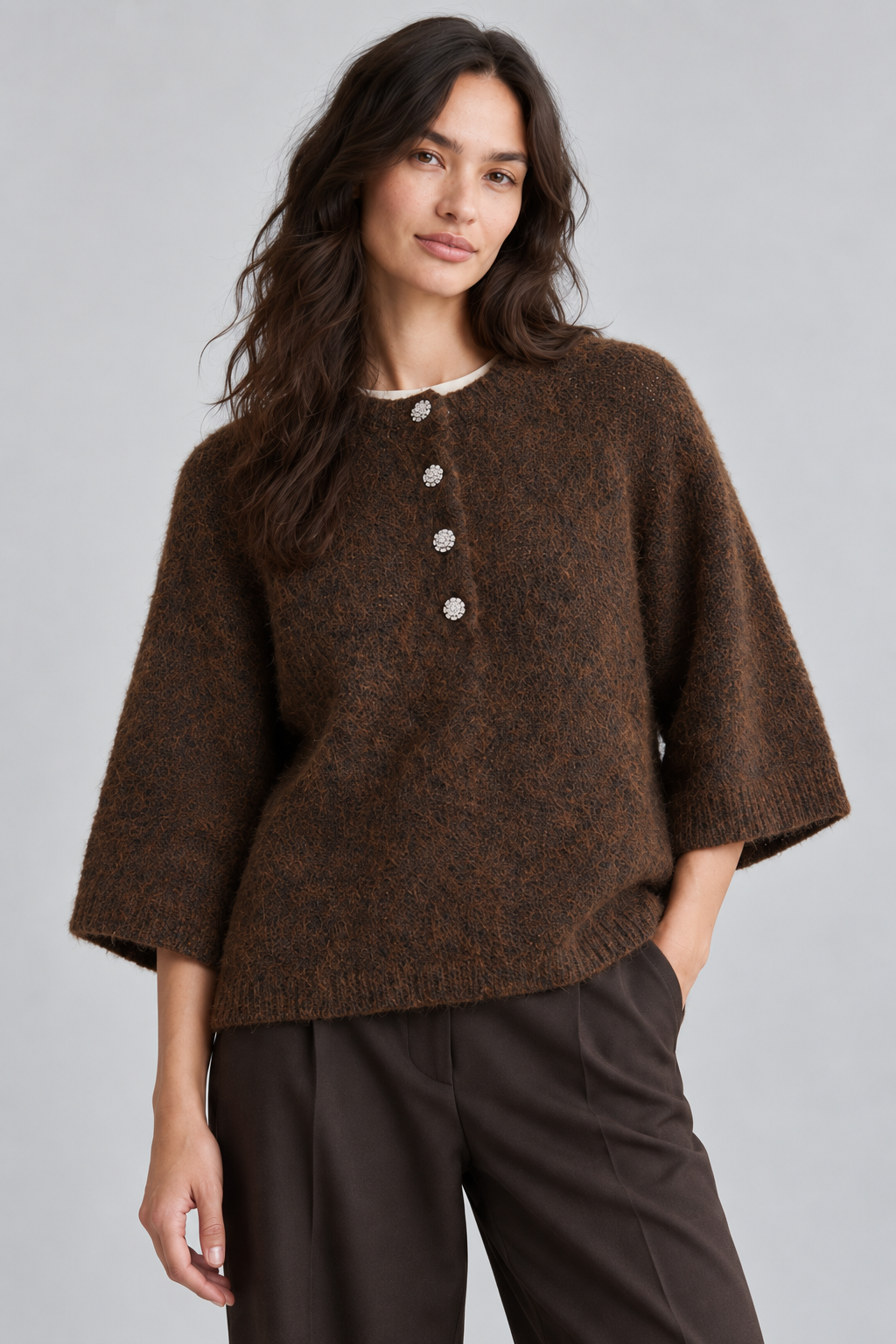 Vikarley 3/4 cardigan - Coffee Bean