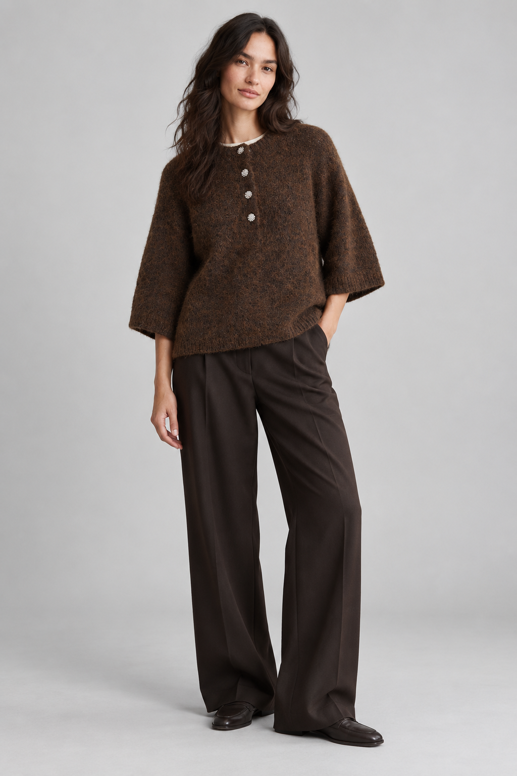 Vikarley 3/4 cardigan - Coffee Bean