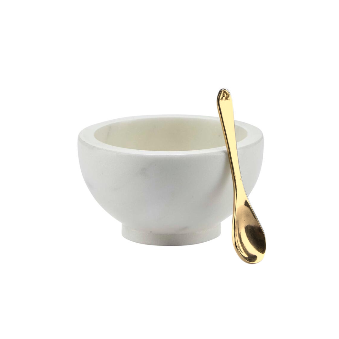 Marmor saltkar m/ske - hvid