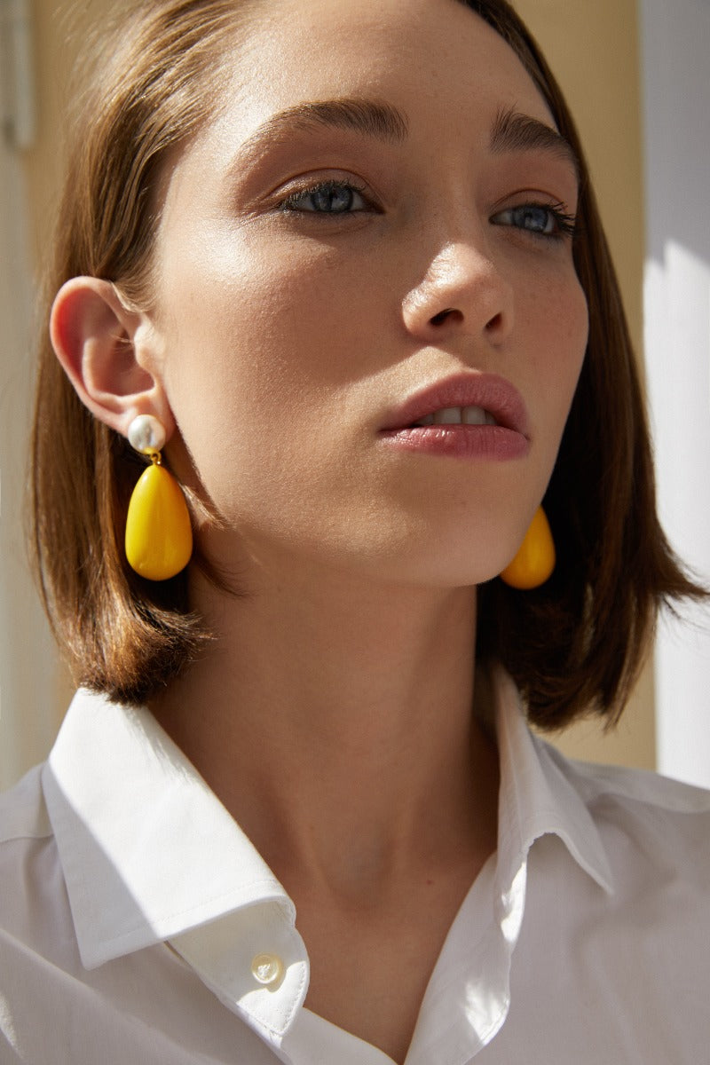 Eshvi ESHVI Drop perleøreringe - gul - Bahne