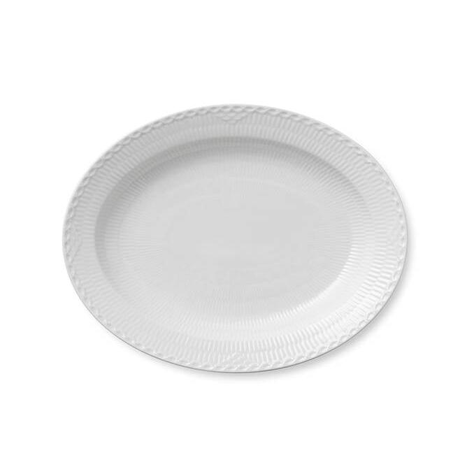 Hvid Riflet Halvblonde fad - 36,5 cm.