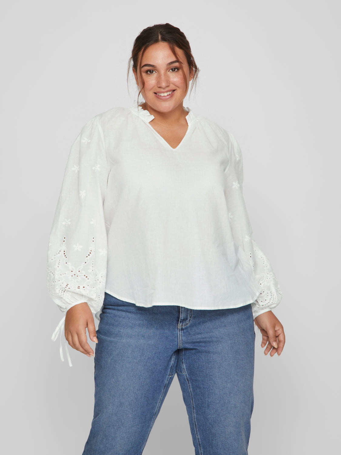 Vimalla Embroidery V-Neck bluse - Optical Snow