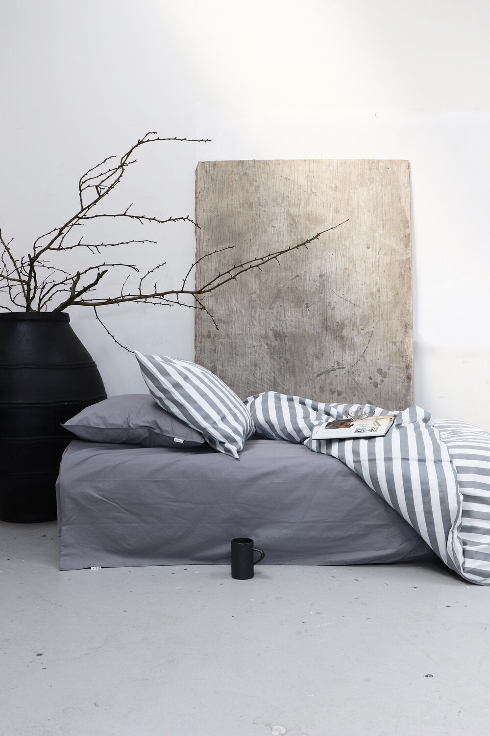 Blok Strib sengetøj- grå/hvid