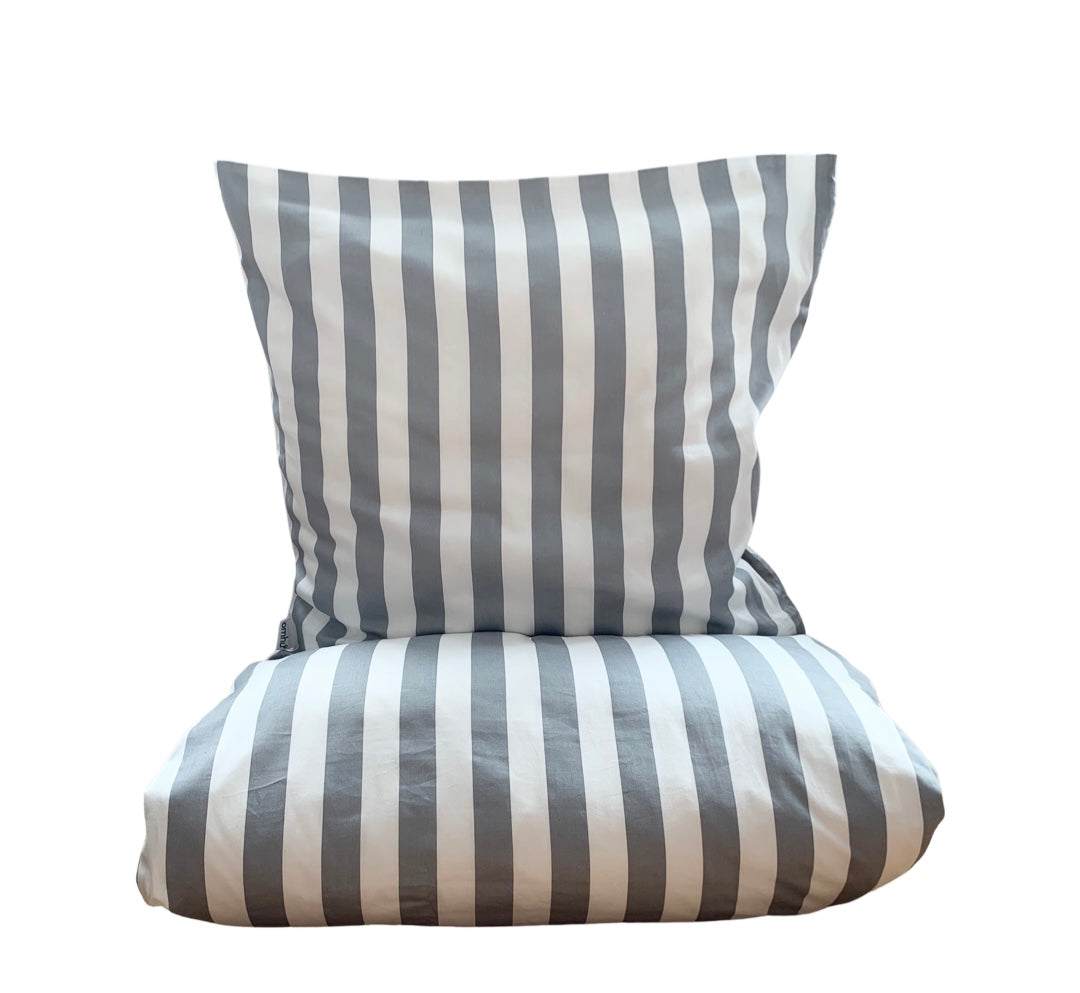 Blok Strib sengetøj- grå/hvid
