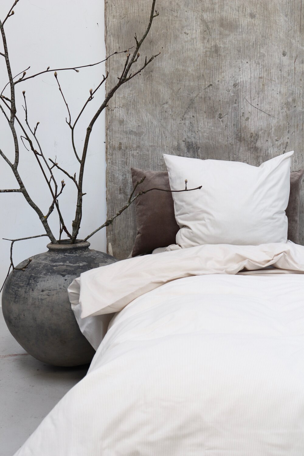 Mini Strib sengetøj - sand/hvid