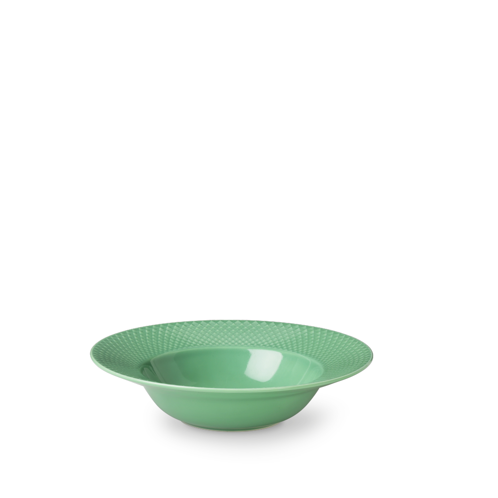 Lyngby Porcelæn Rhombe dyb tallerken, grøn -  Ø: 24,5 cm. - Bahne