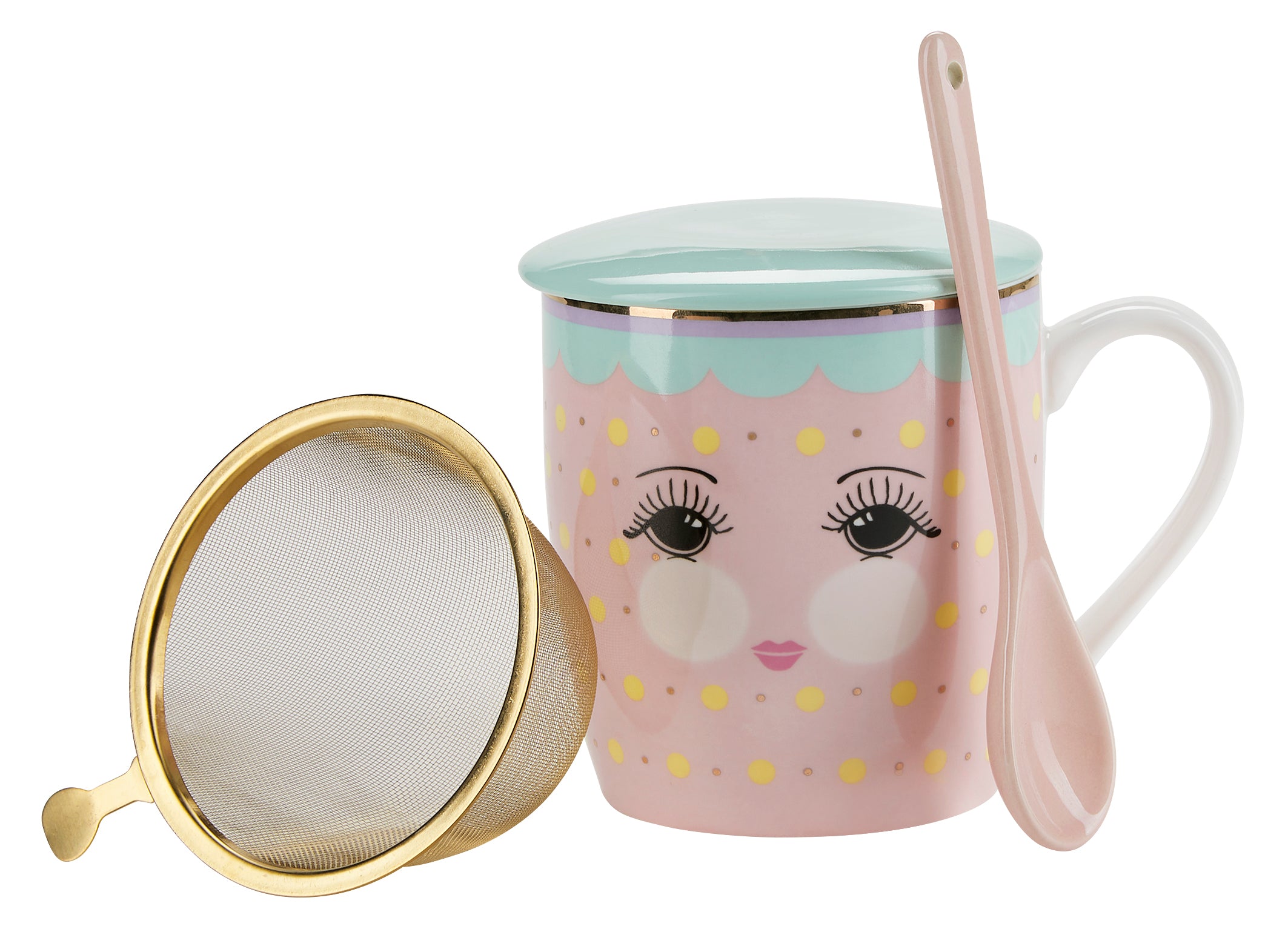 Tekrus med låg, ske og si, gavesæt - Colored