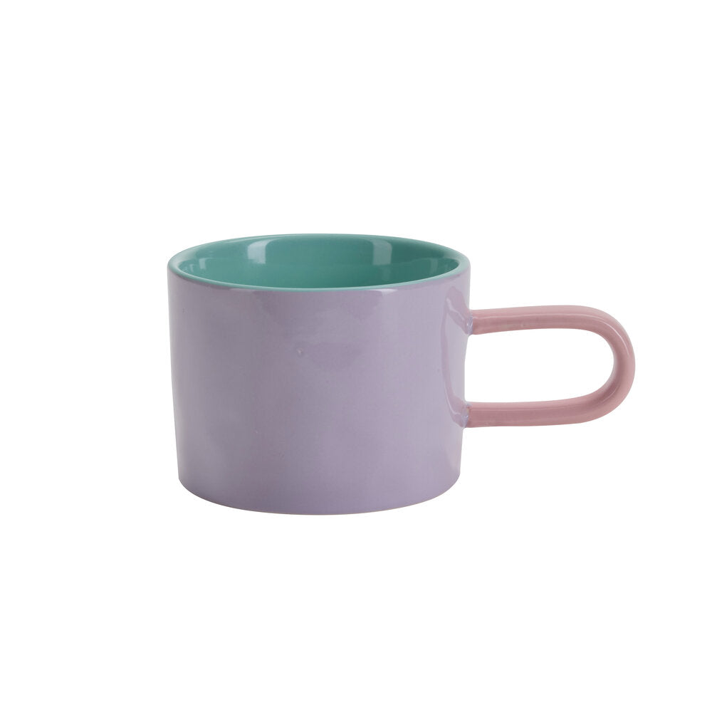 Krus m/hank, mint/lilla/lyserød - H6,5 cm