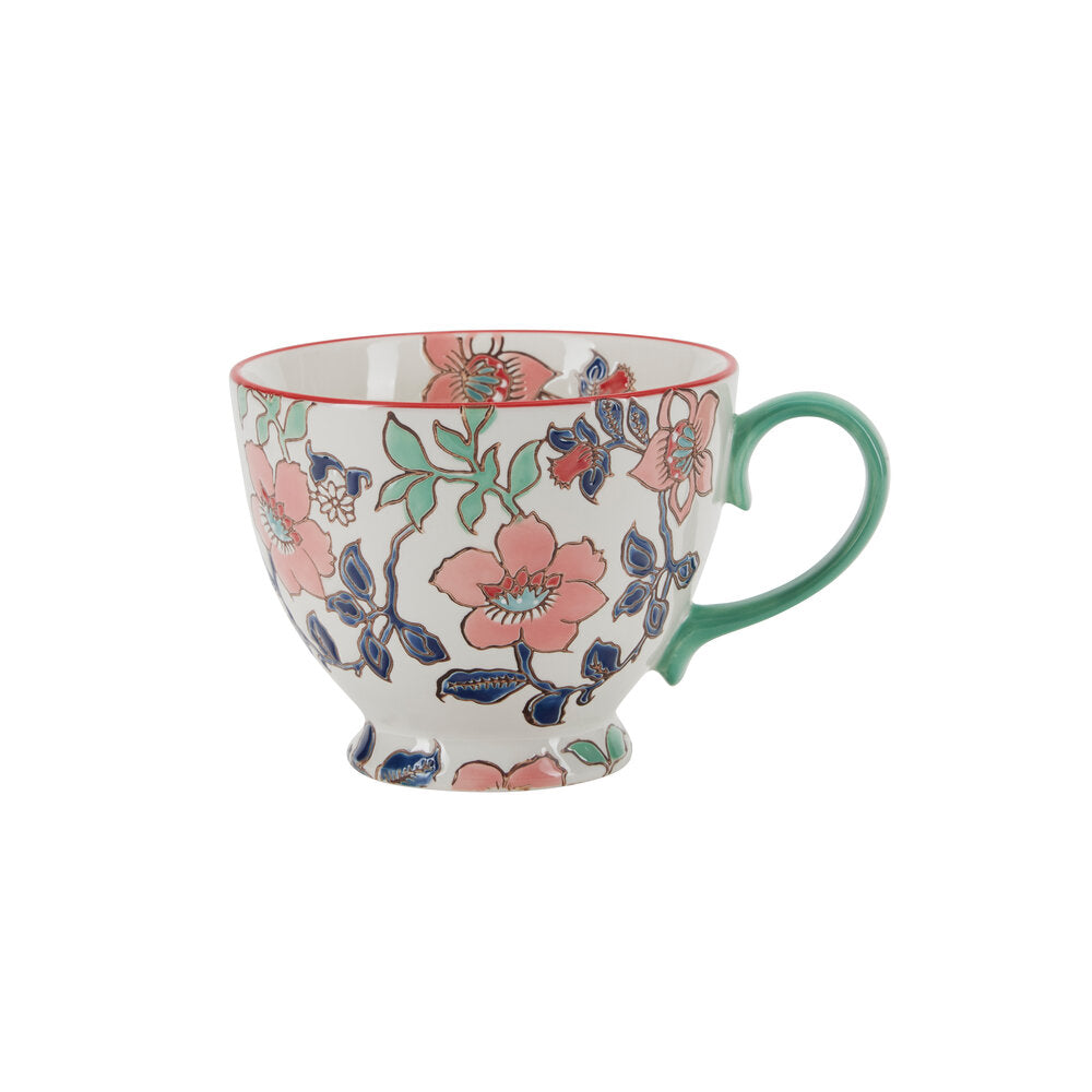 Håndmalet krus med blomster, grøn - H9 cm.